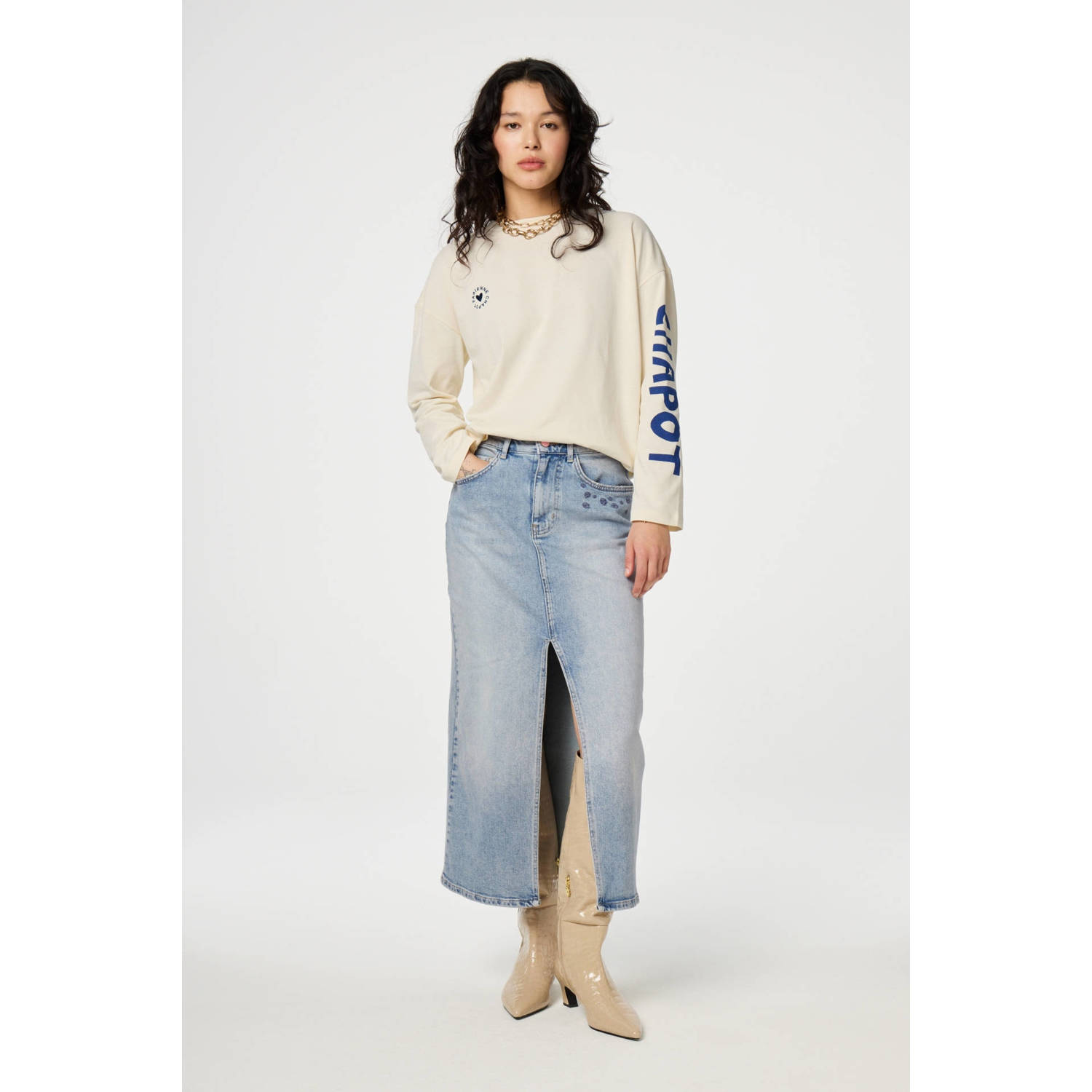 Fabienne Chapot top met printopdruk crème blauw