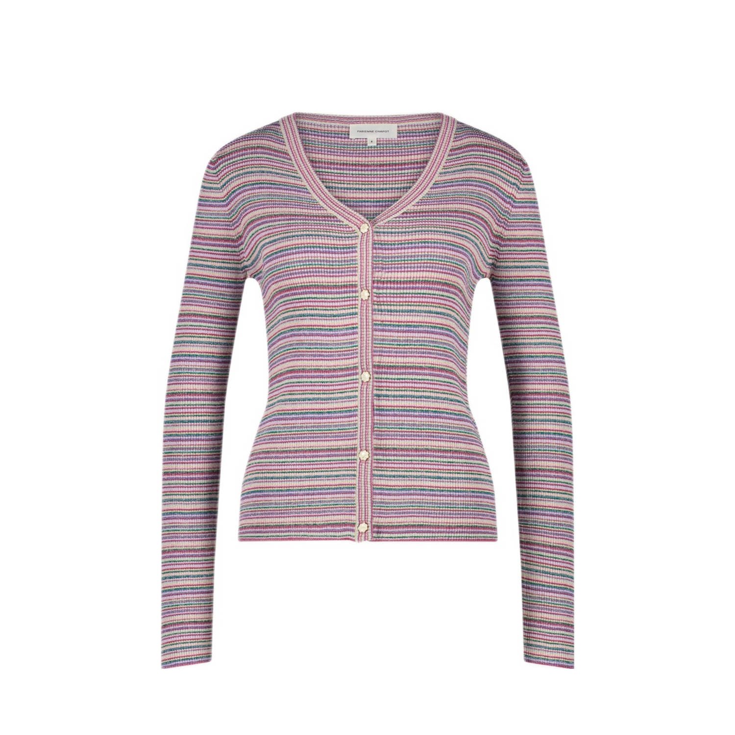 Fabienne Chapot Gestreepte V-hals Vest Pink Dames