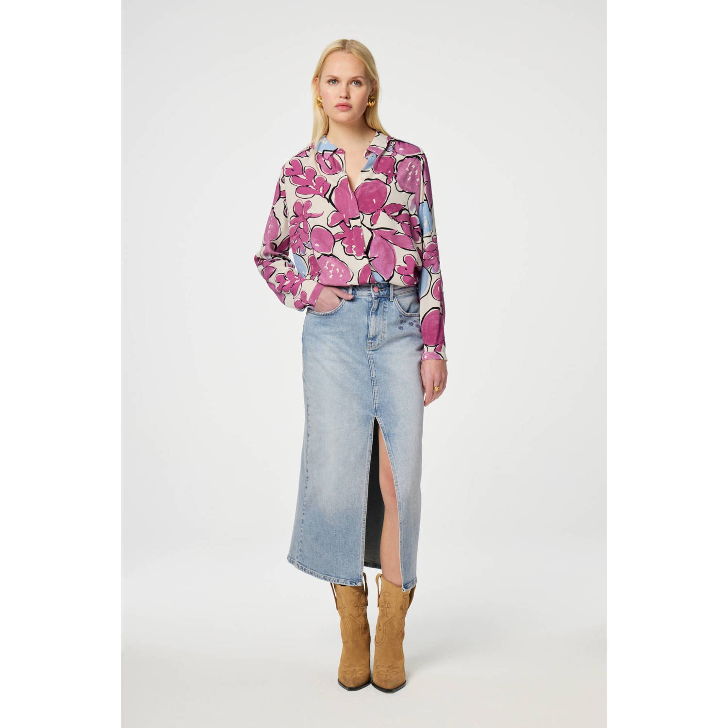 Fabienne Chapot Blauwe Denim Midi Rok met Zakken Blue Dames