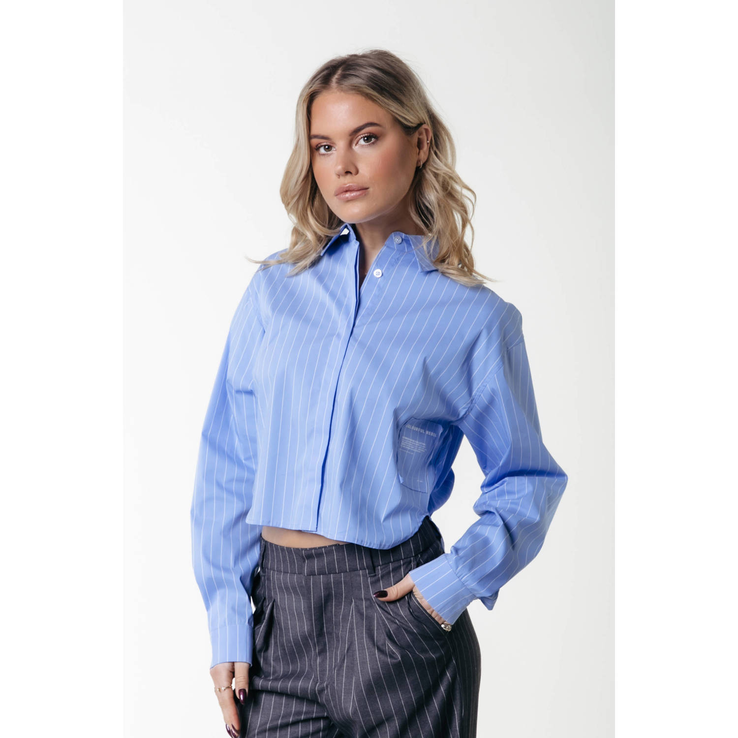 COLOURFUL REBEL Dames Blouses Aliya Striped Boxy Blouse Donkerblauw