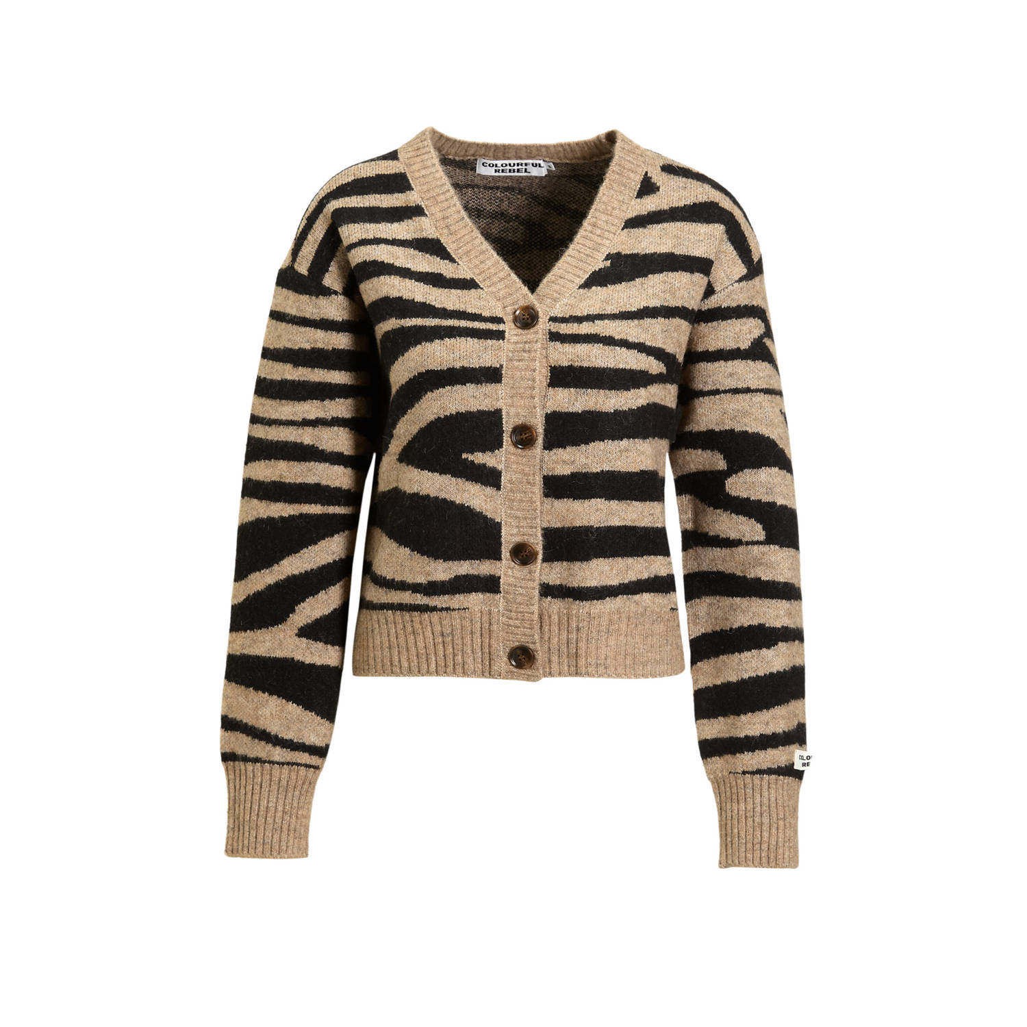 COLOURFUL REBEL Dames Truien & Vesten Shara Zebra Knitted Cardigan Bruin