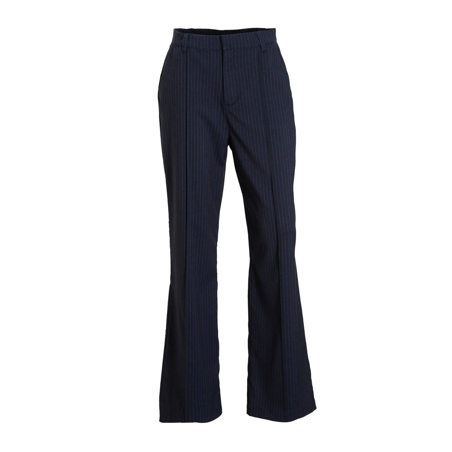 Colourful Rebel high waist straight fit broek met krijtstreep donkerblauw