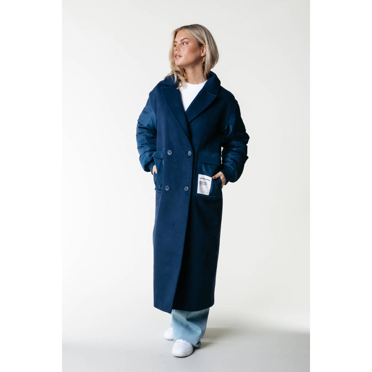 COLOURFUL REBEL Dames Jassen Ada Contrast Wool Long Coat Donkerblauw