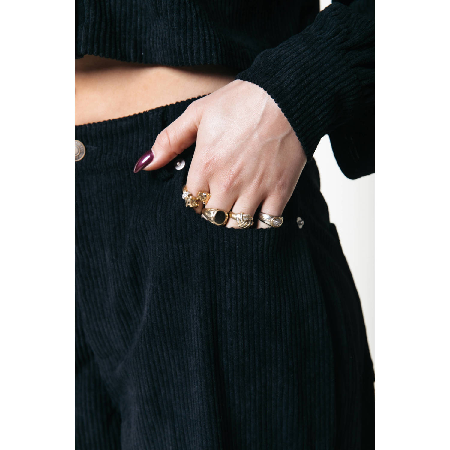 Colourful Rebel corduroy wide leg broek zwart