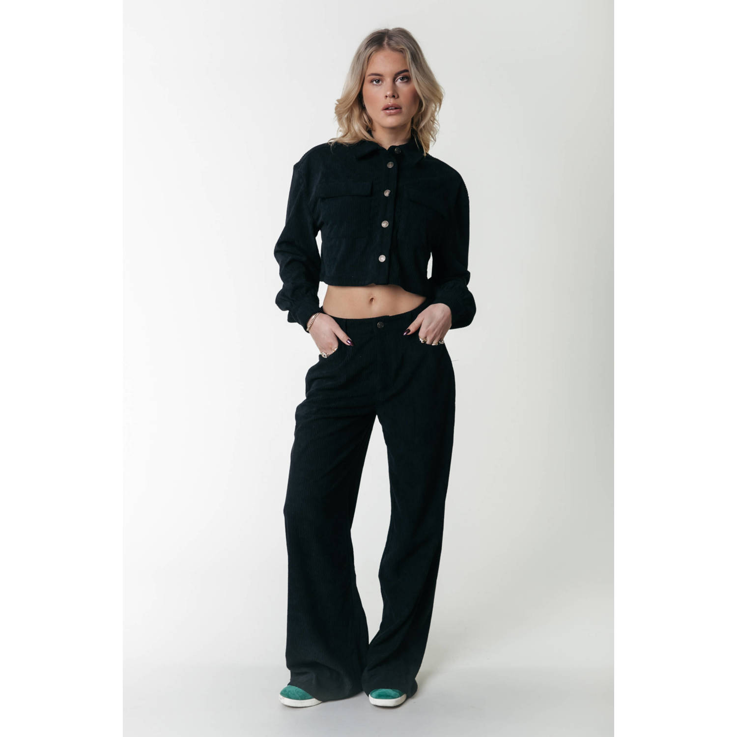 Colourful Rebel corduroy wide leg broek zwart
