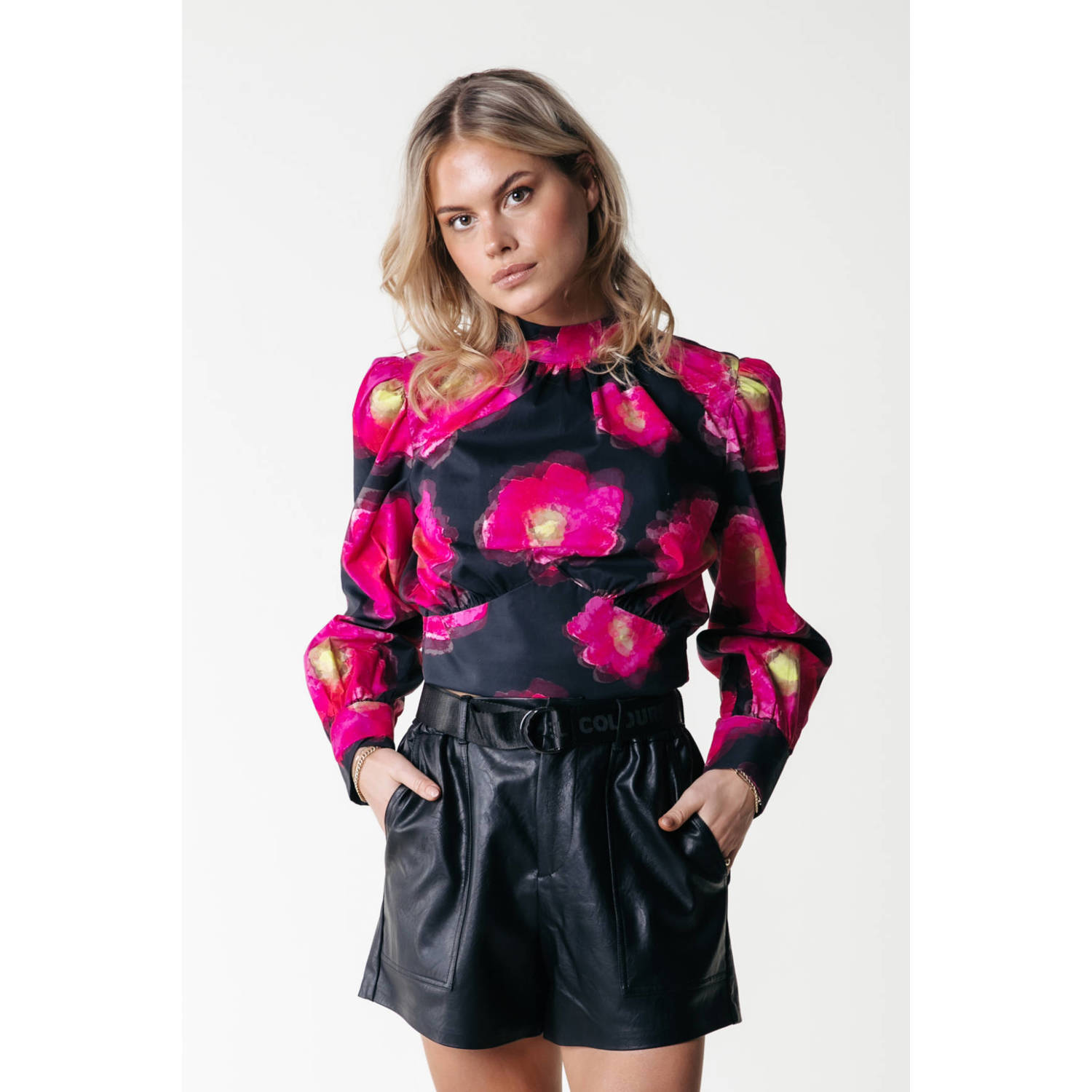 Colourful Rebel imitatieleren high waist loose fit short zwart
