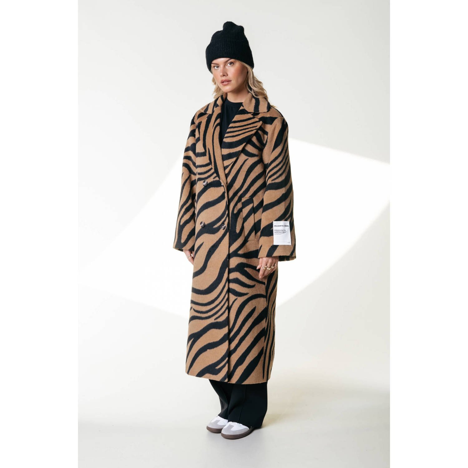 COLOURFUL REBEL Dames Jassen Zania Double Breasted Wool Long Coat Bruin