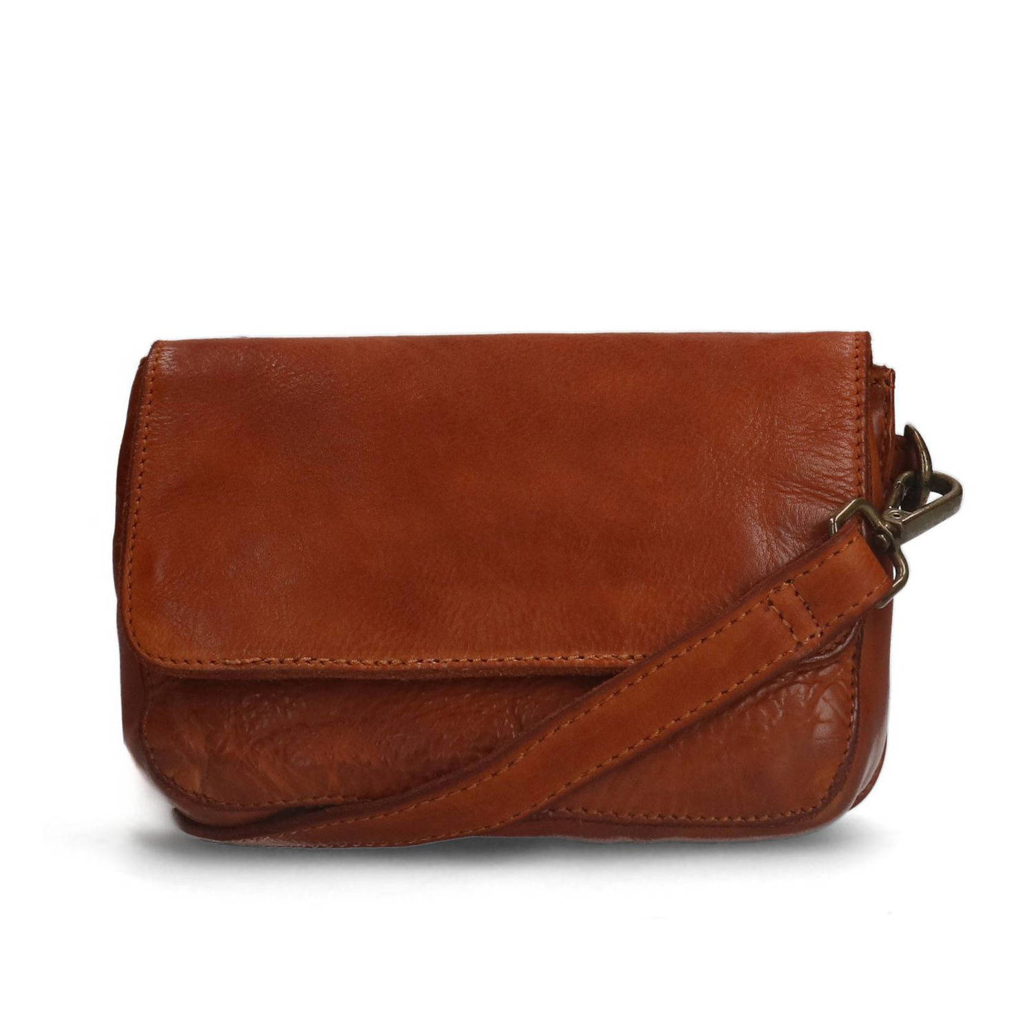 Manfield leren crossbody tas cognac