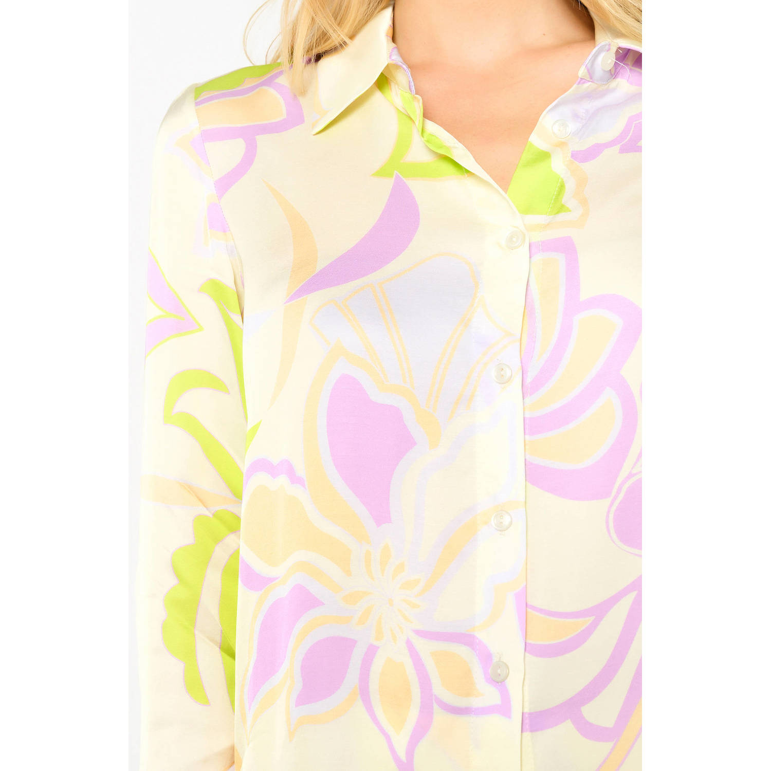 LOLALIZA Exclusive blouse met all over print ecru paars limegroen