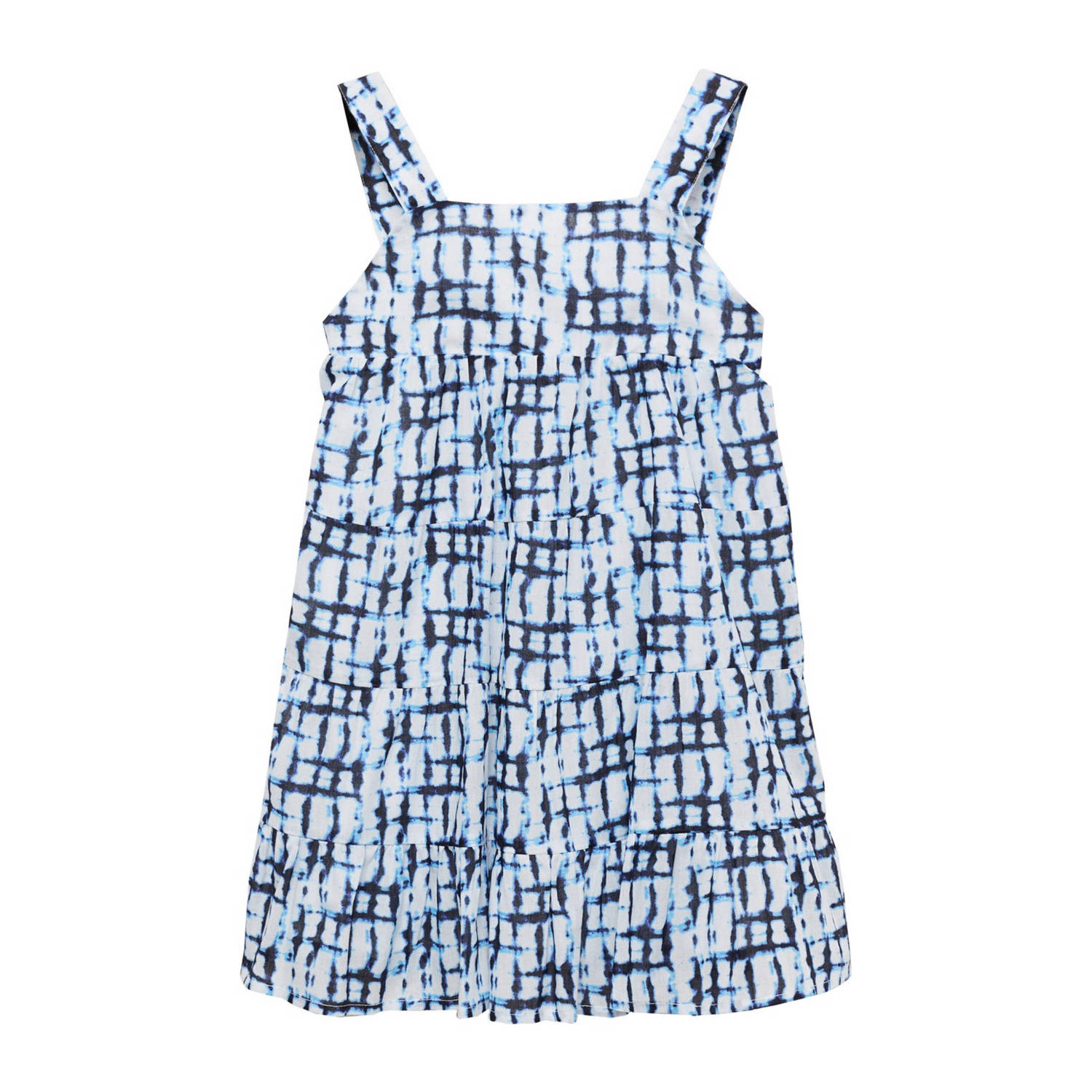 Mango Kids jurk met all over print blauw Meisjes Katoen Vierkante hals 116