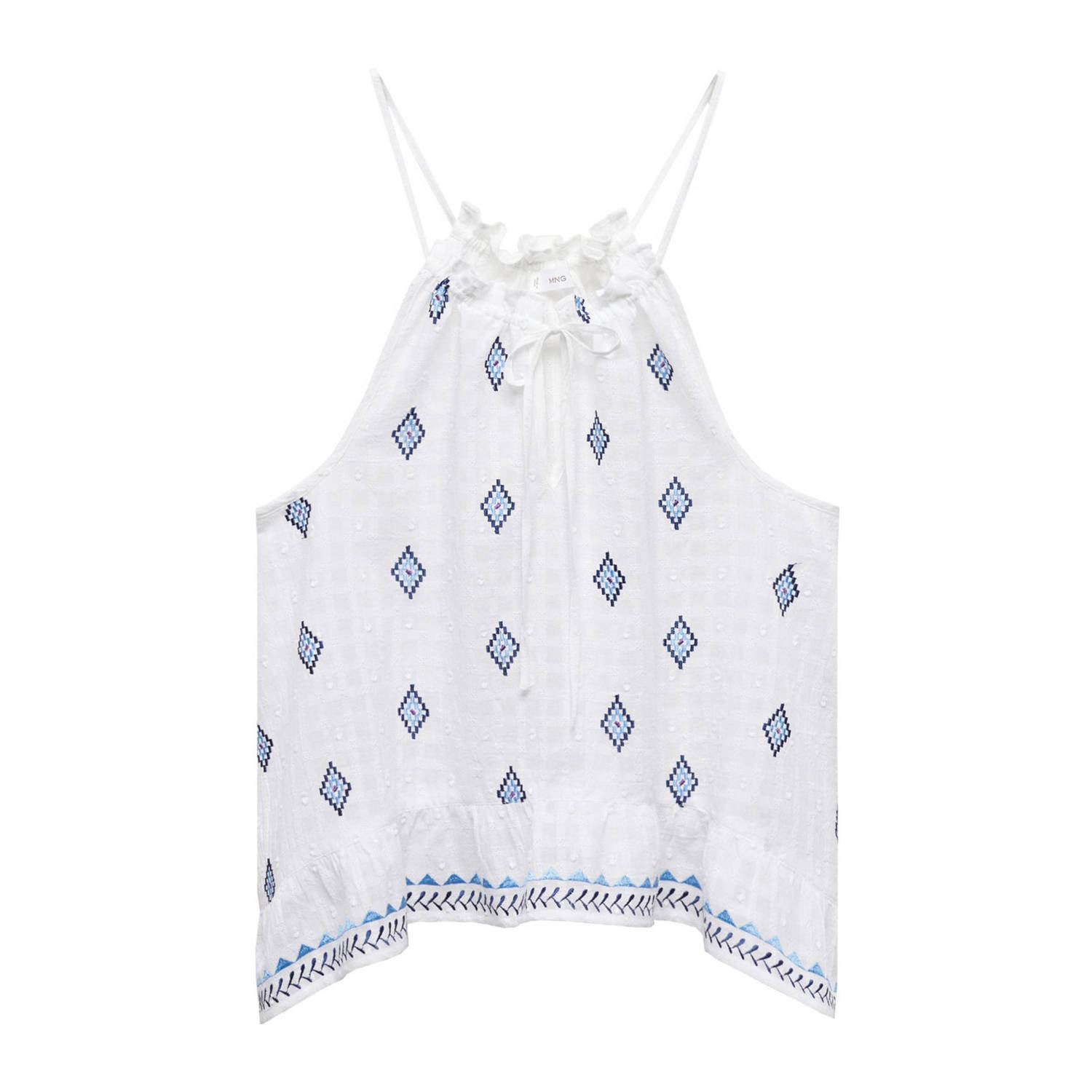 Mango Kids spaghettitop met all over print wit lichtblauw