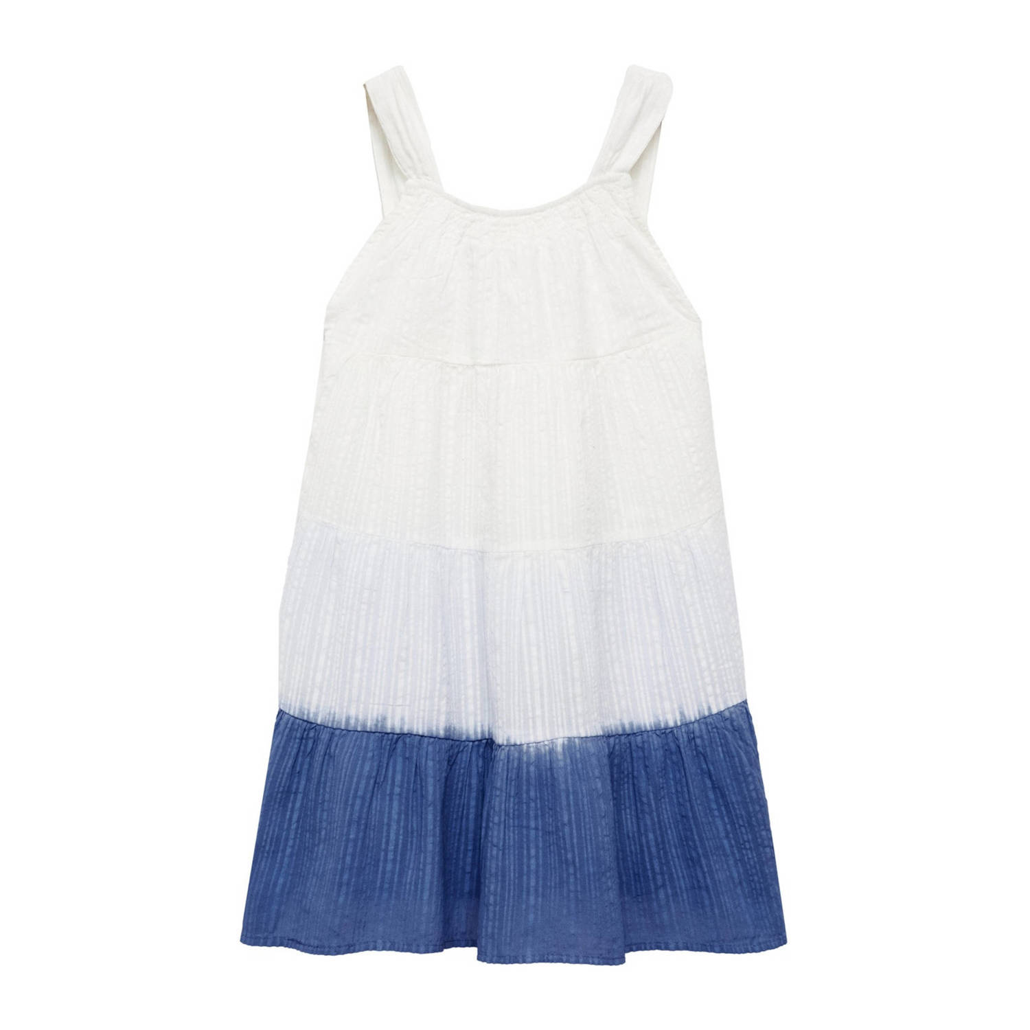 Mango Kids A-lijn jurk blauw wit Meisjes Katoen Ronde hals Meerkleurig 122