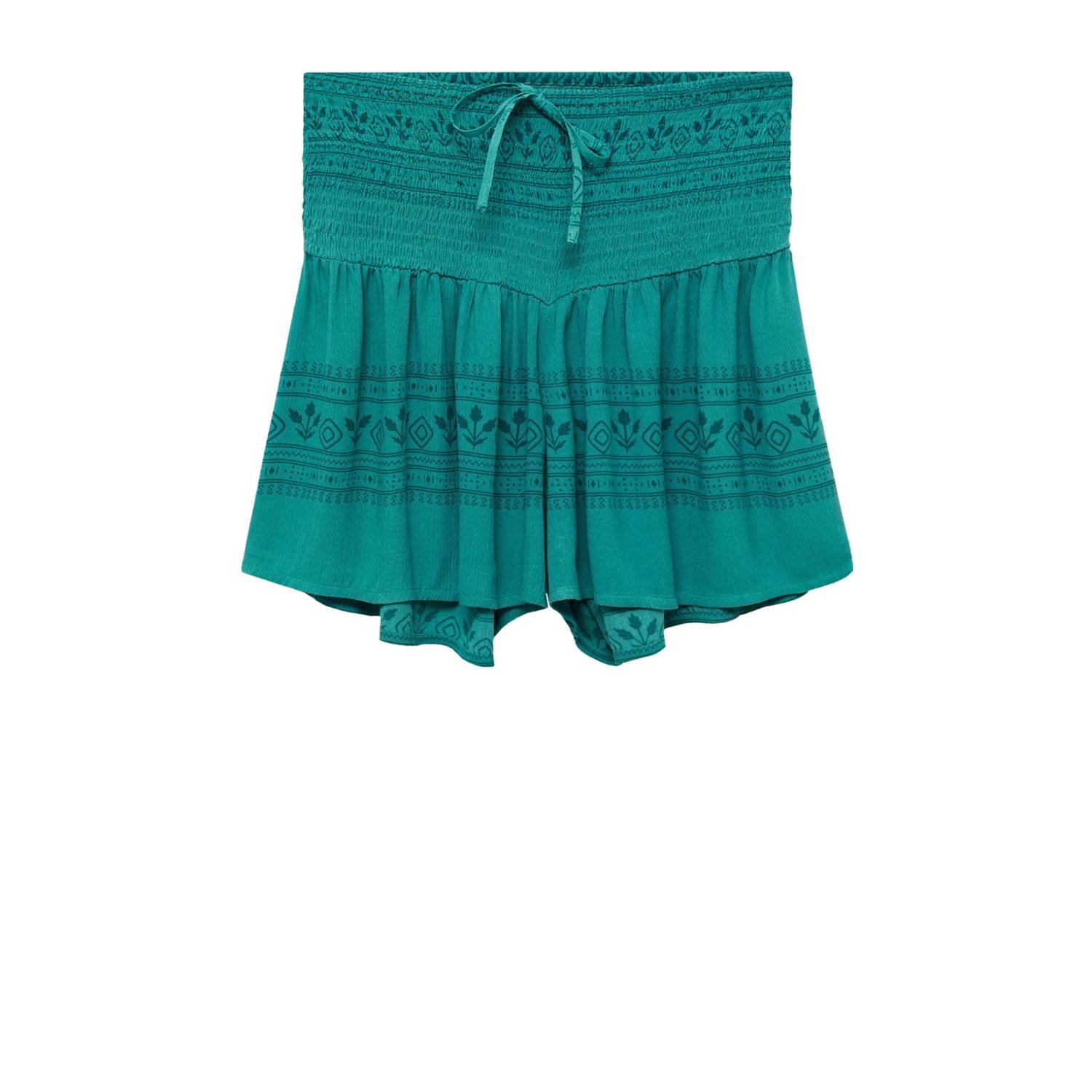 Mango Kids skort met all over print en ruches petrolgroen Rok Meisjes Viscose 152(XXS)