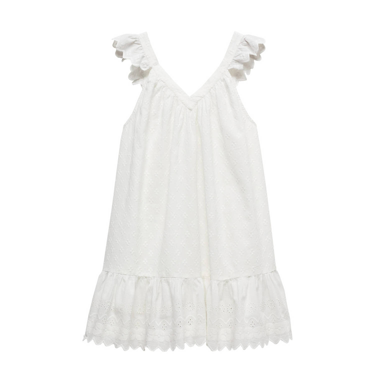 Mango Kids A-lijn jurk wit Meisjes Katoen V-hals Effen 152