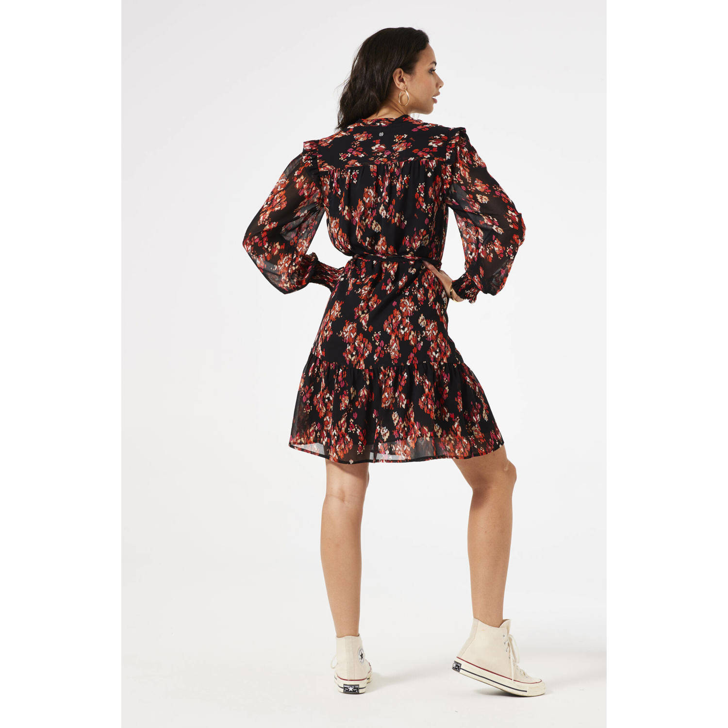 Garcia jurk met all over print zwart rood oranje