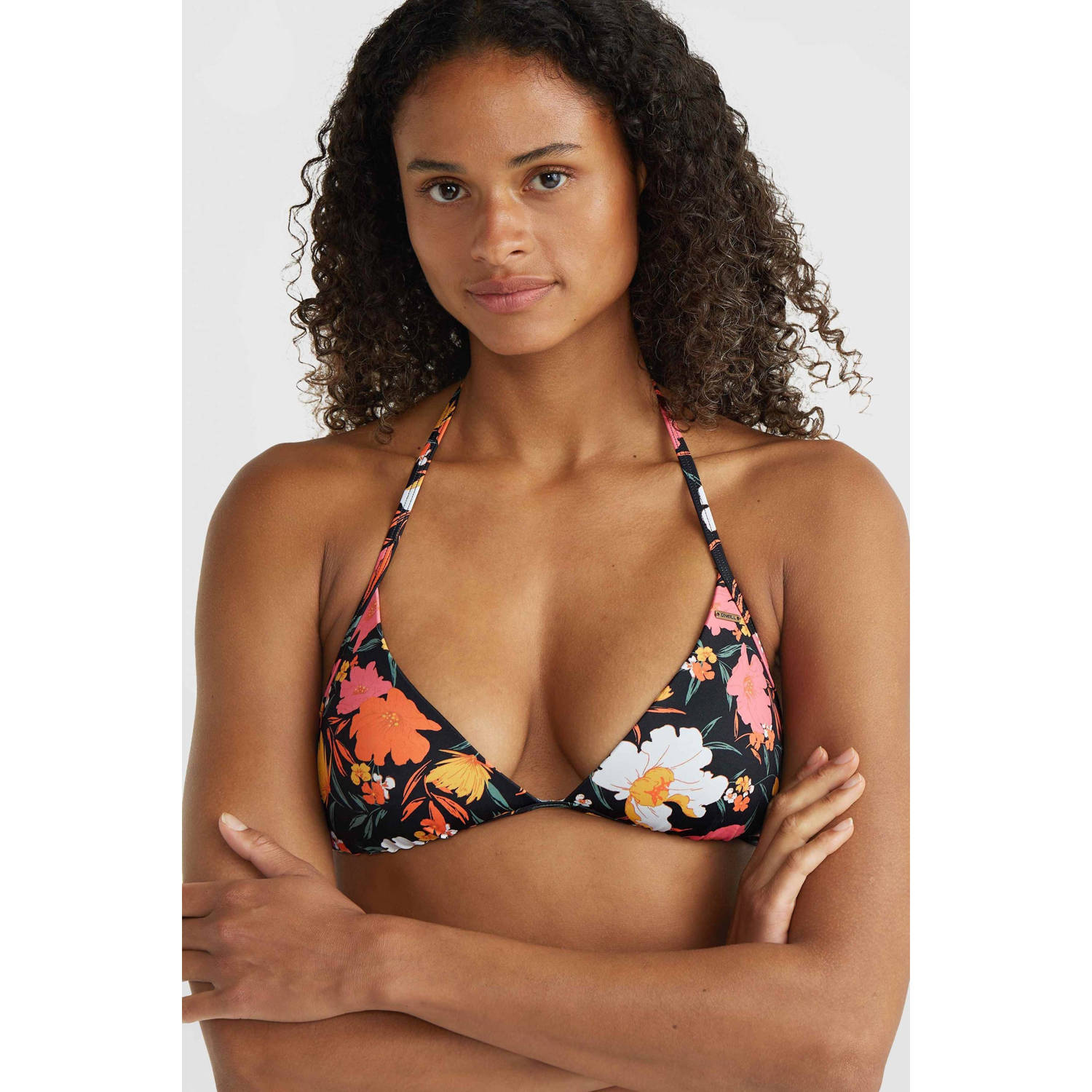 O'Neill voorgevormde triangel bikinitop zwart oranje roze