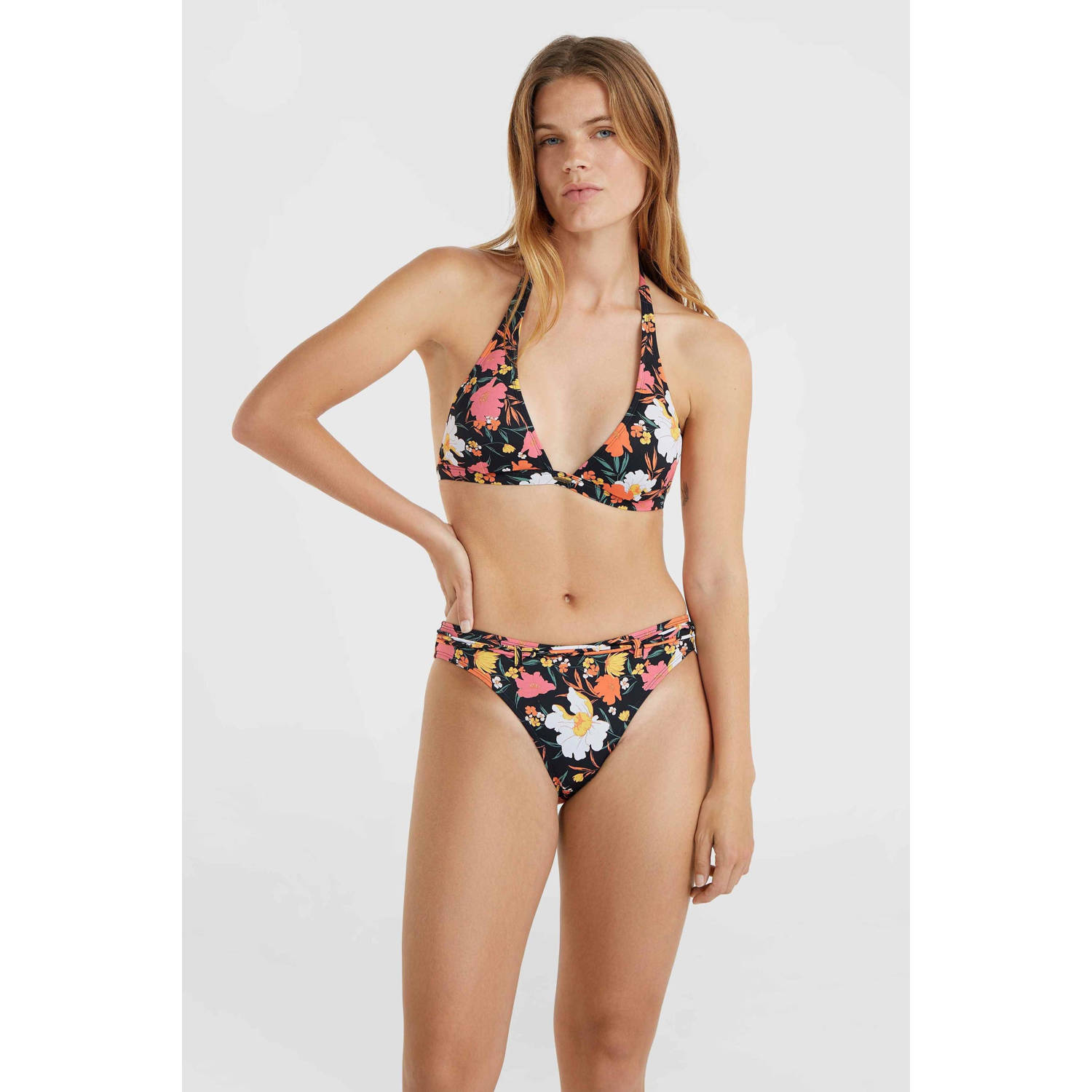 O'Neill voorgevormde halter bikinitop Marga zwart oranje roze