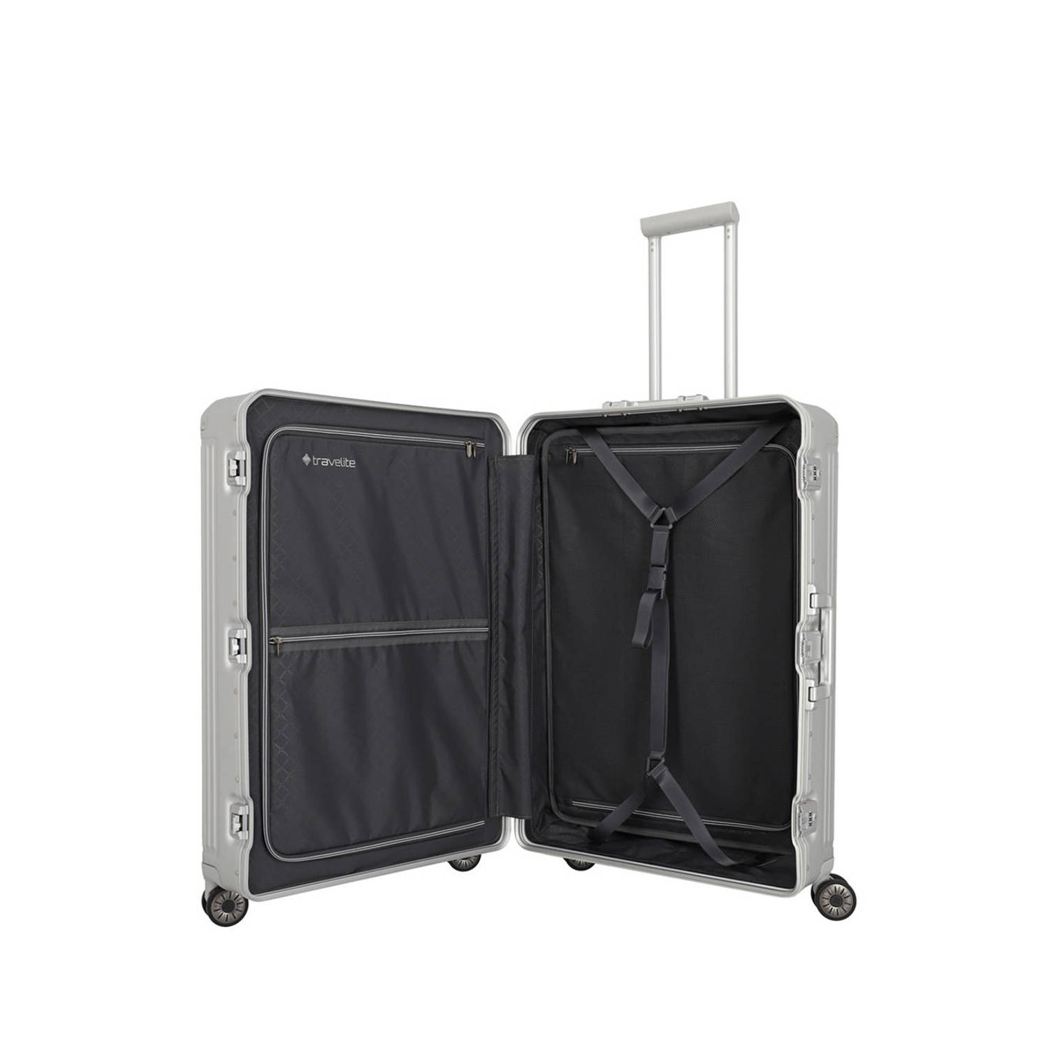 Travelite trolley Next 2.0 Aluminium 77 cm. zilverkleurig