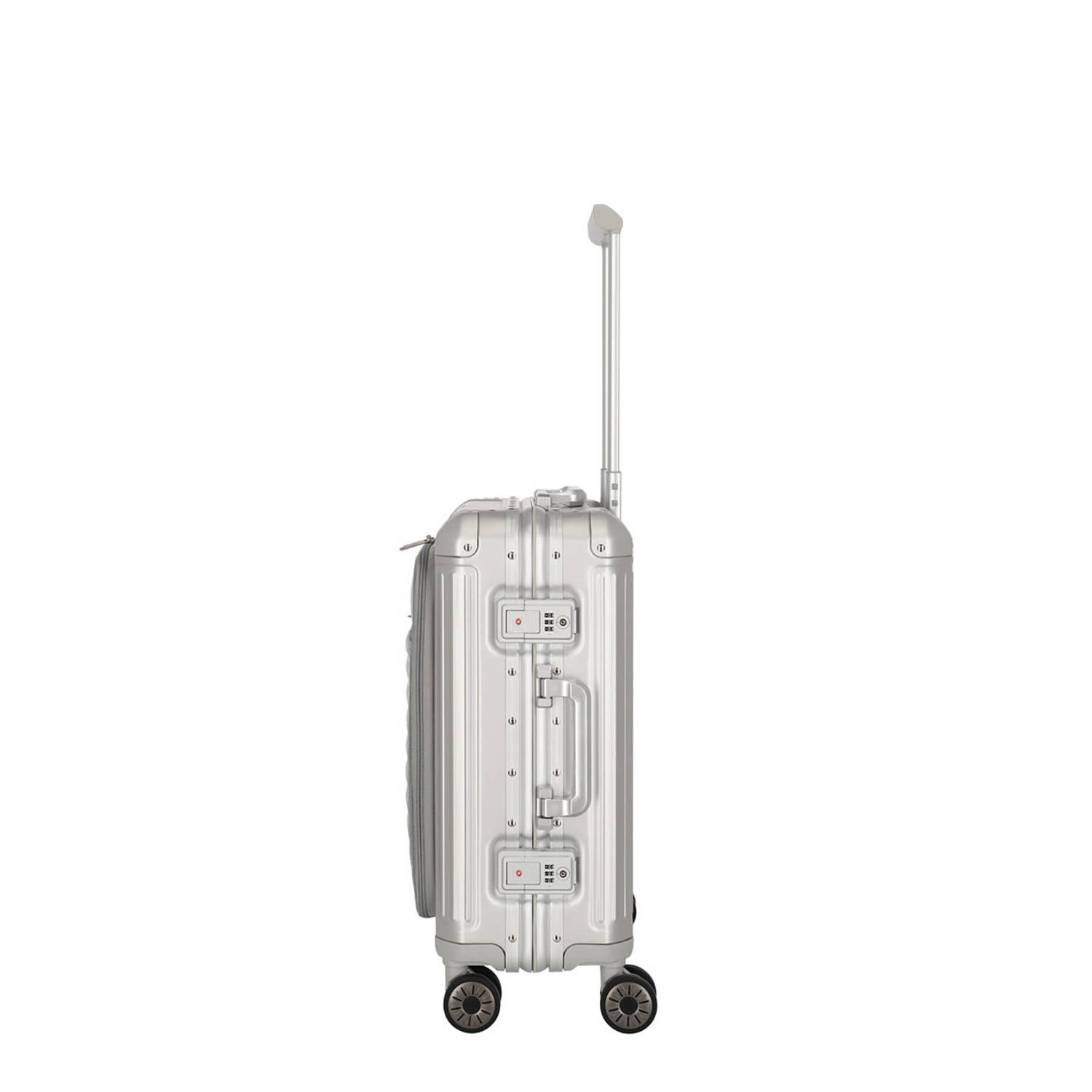 Travelite trolley Next 2.0 Aluminium 55 cm. frontpocket zilverkleurig