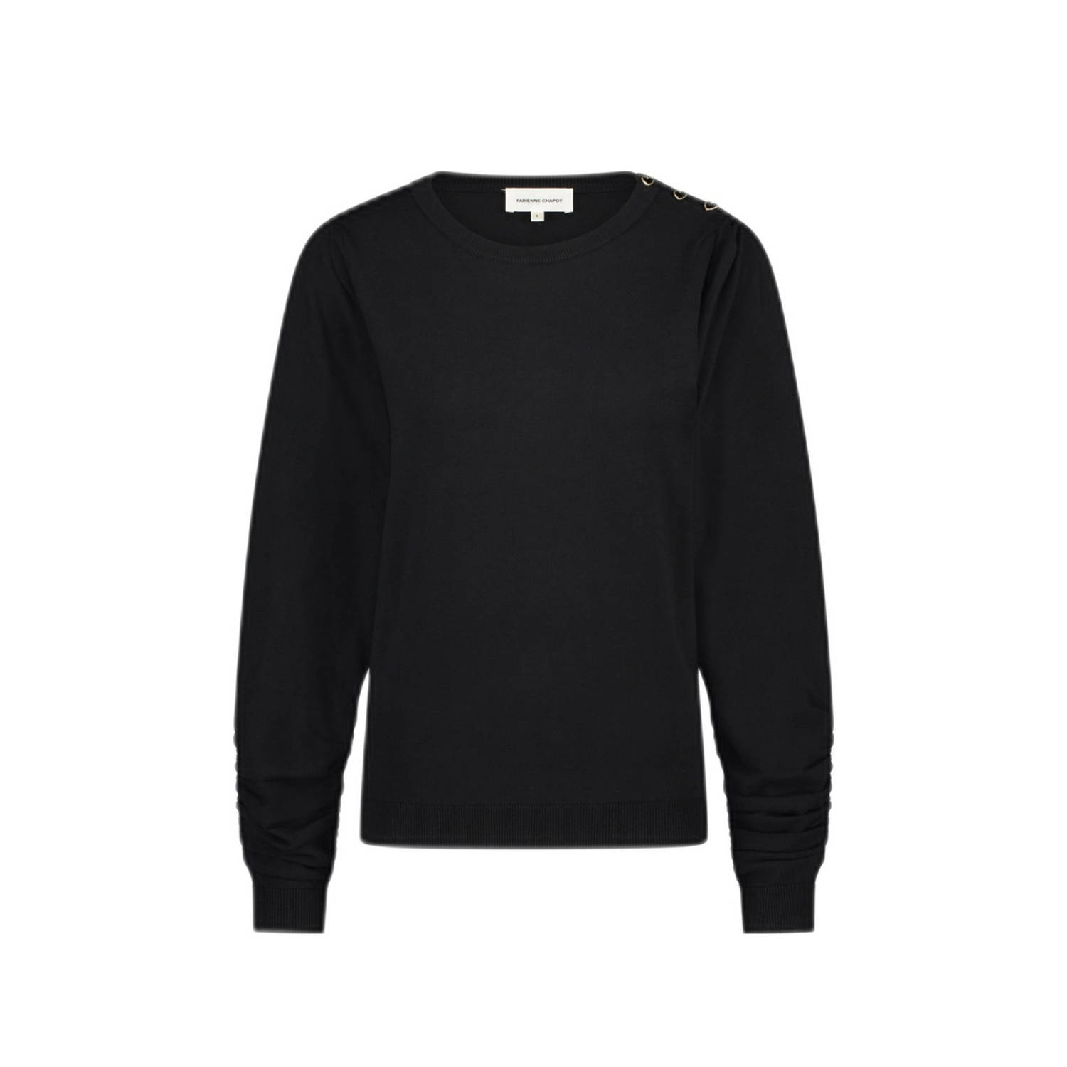 Fabienne Chapot Zwarte Scrunch Pullover met Hart Knopen Black Dames