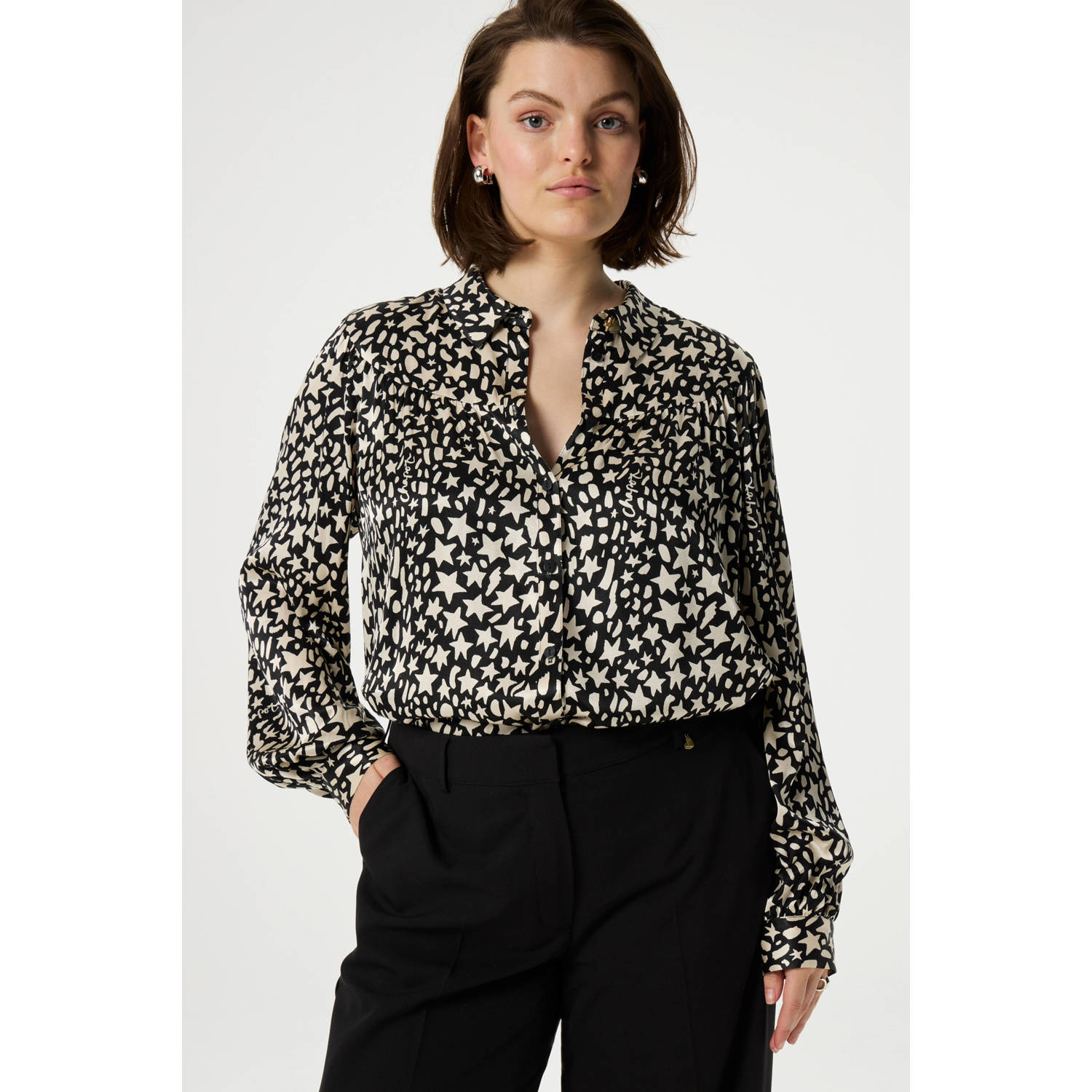Fabienne Chapot Sterrenprint Lange Mouw Blouse Black Dames