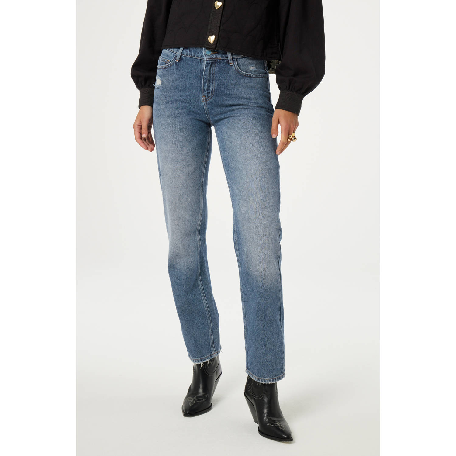Fabienne Chapot low waist straight leg jeans Marie medium blue denim