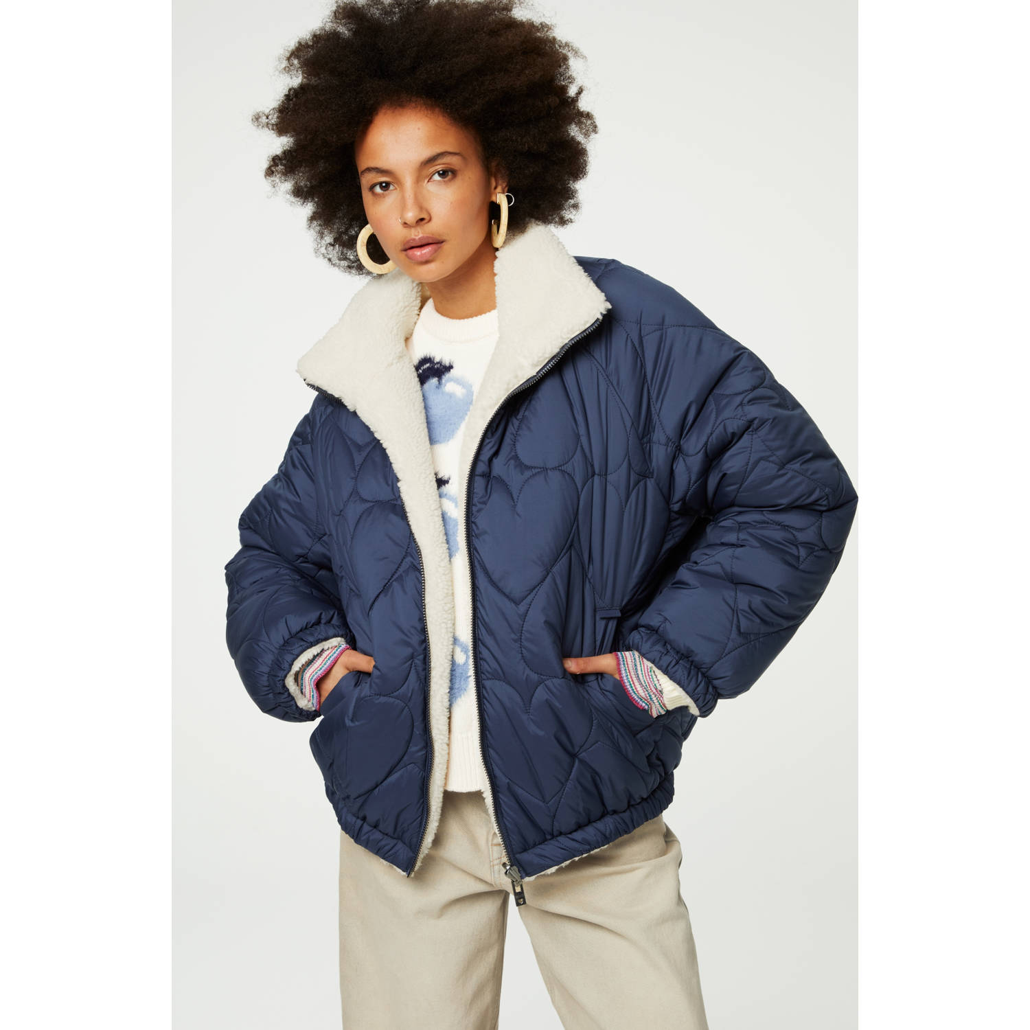 Fabienne Chapot jas met hartjes en textuur donkerblauw
