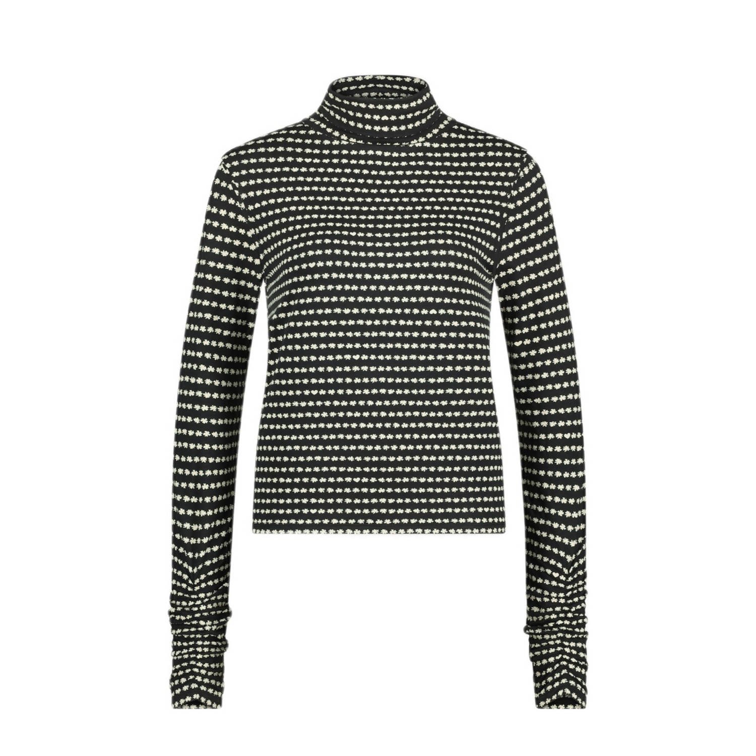 Fabienne Chapot Zwart Turtleneck Top met Wit Bloemenprint Black Dames