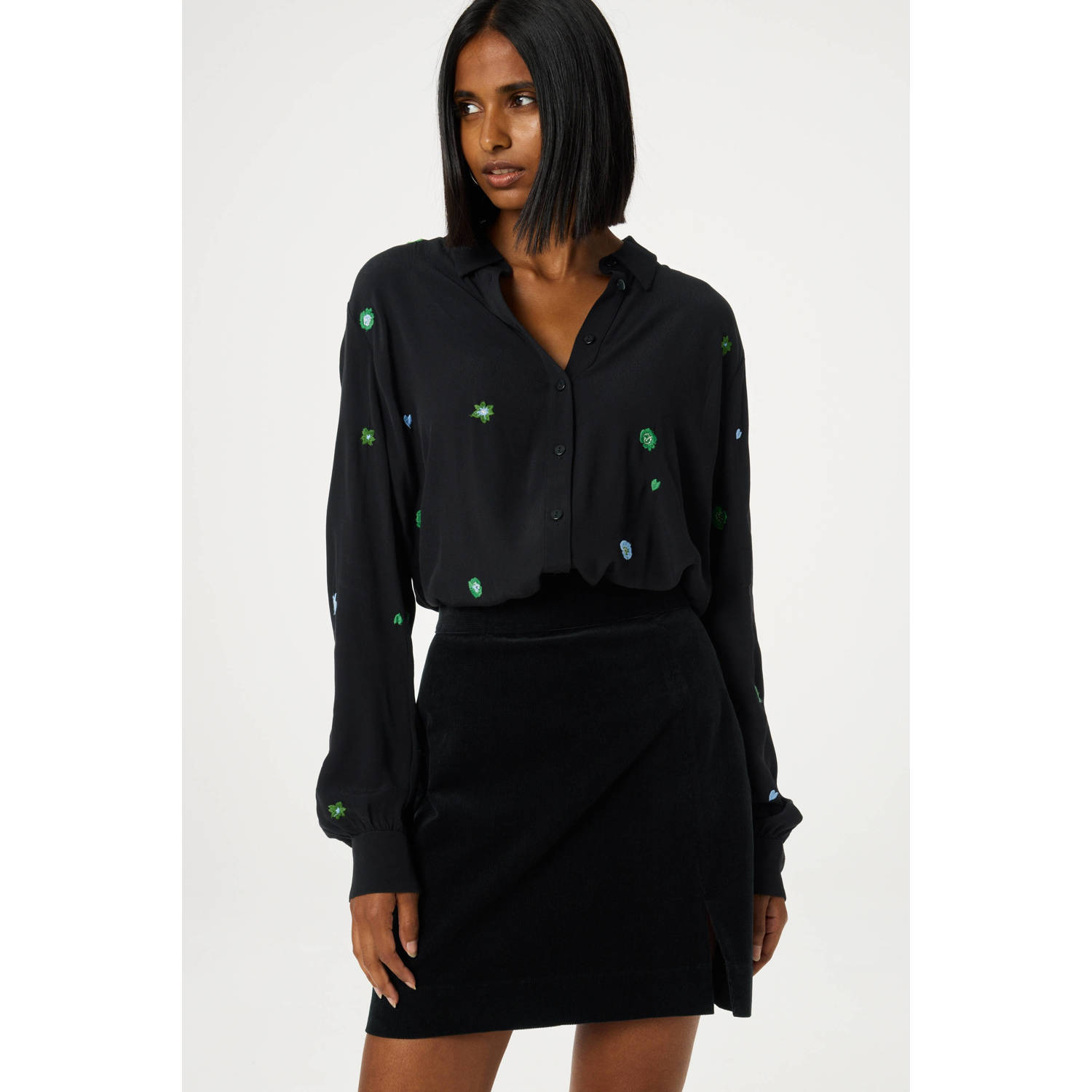 Fabienne Chapot Bloemen Geborduurde Zwarte Blouse Black Dames