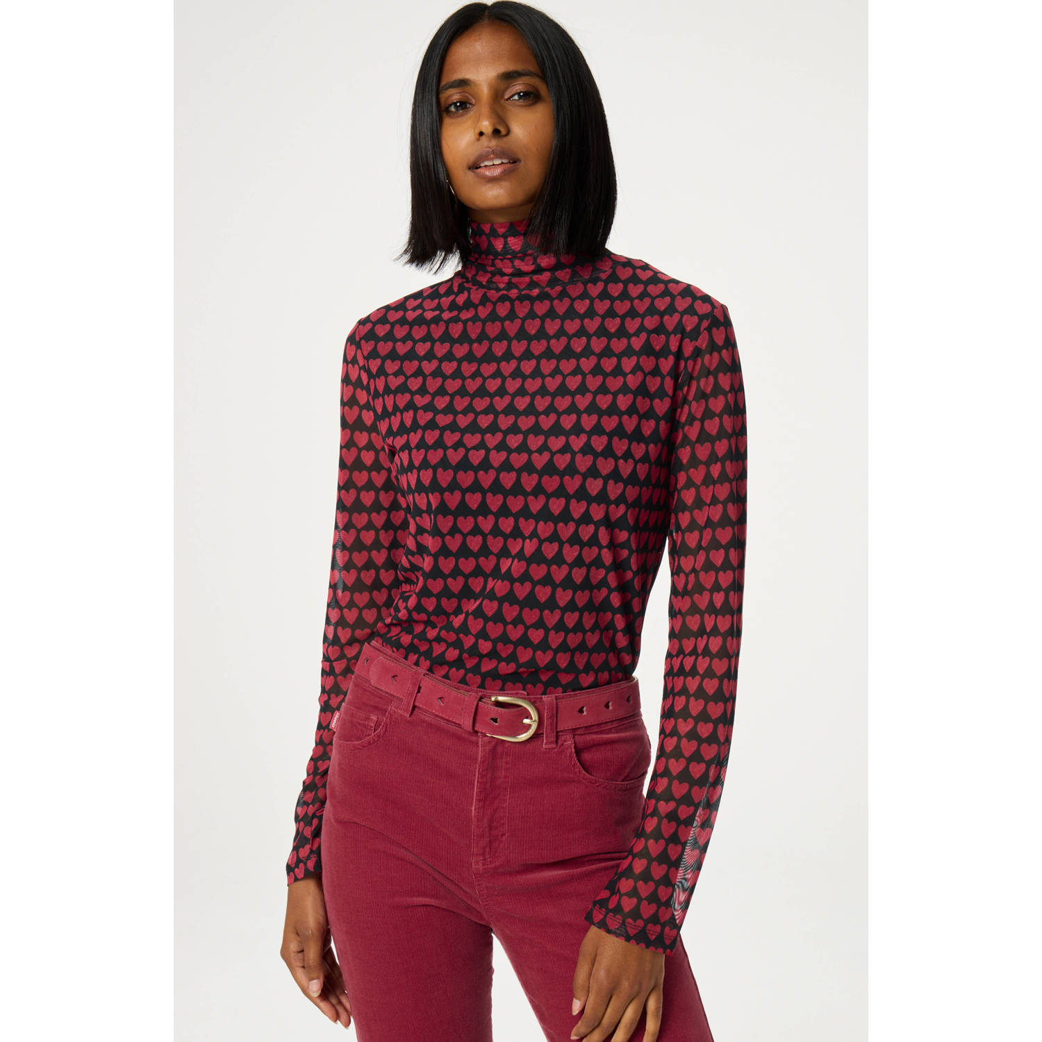 Fabienne Chapot top Jane met hartjes en mesh rood zwart
