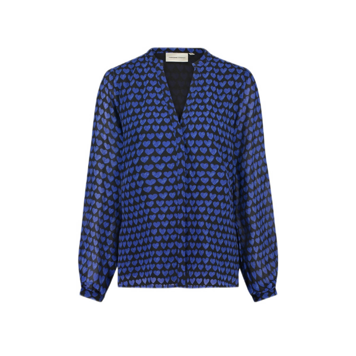 Fabienne Chapot blouse Frida met hartjes blauw zwart