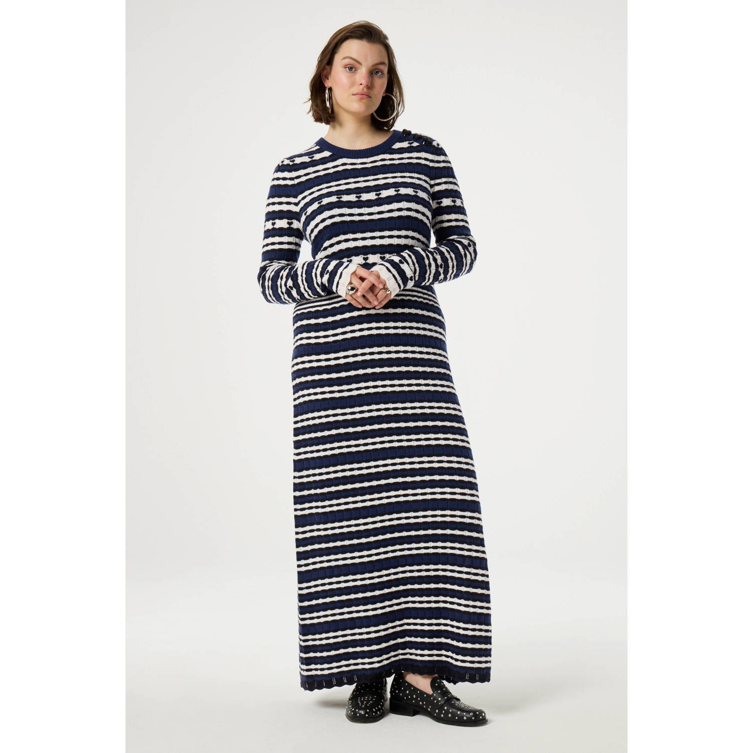 Fabienne Chapot gestreepte maxi jurk Banda donkerblauw wit zwart