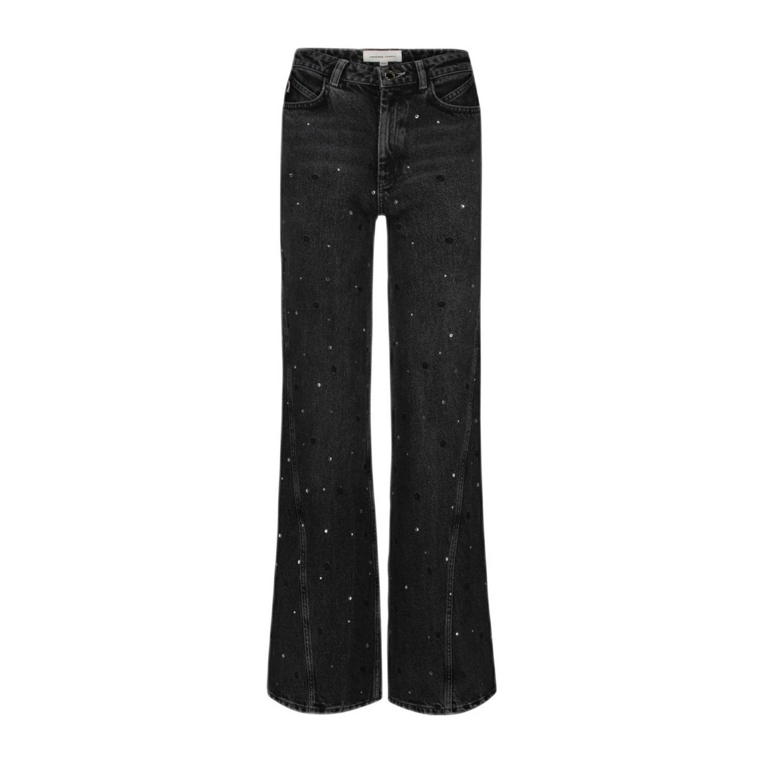 Fabienne Chapot wide leg jeans Bonnie met strass steentjes Black denim