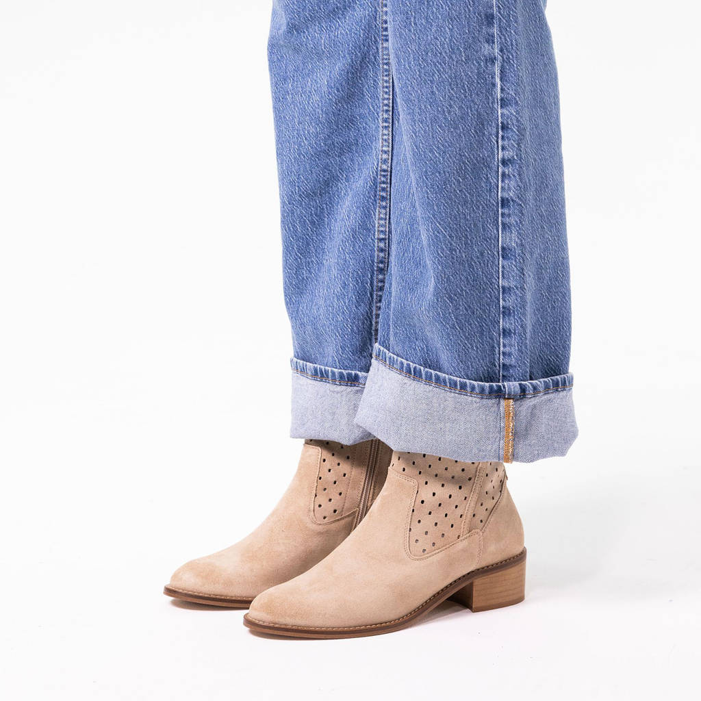 Manfield suède enkellaarzen beige wehkamp