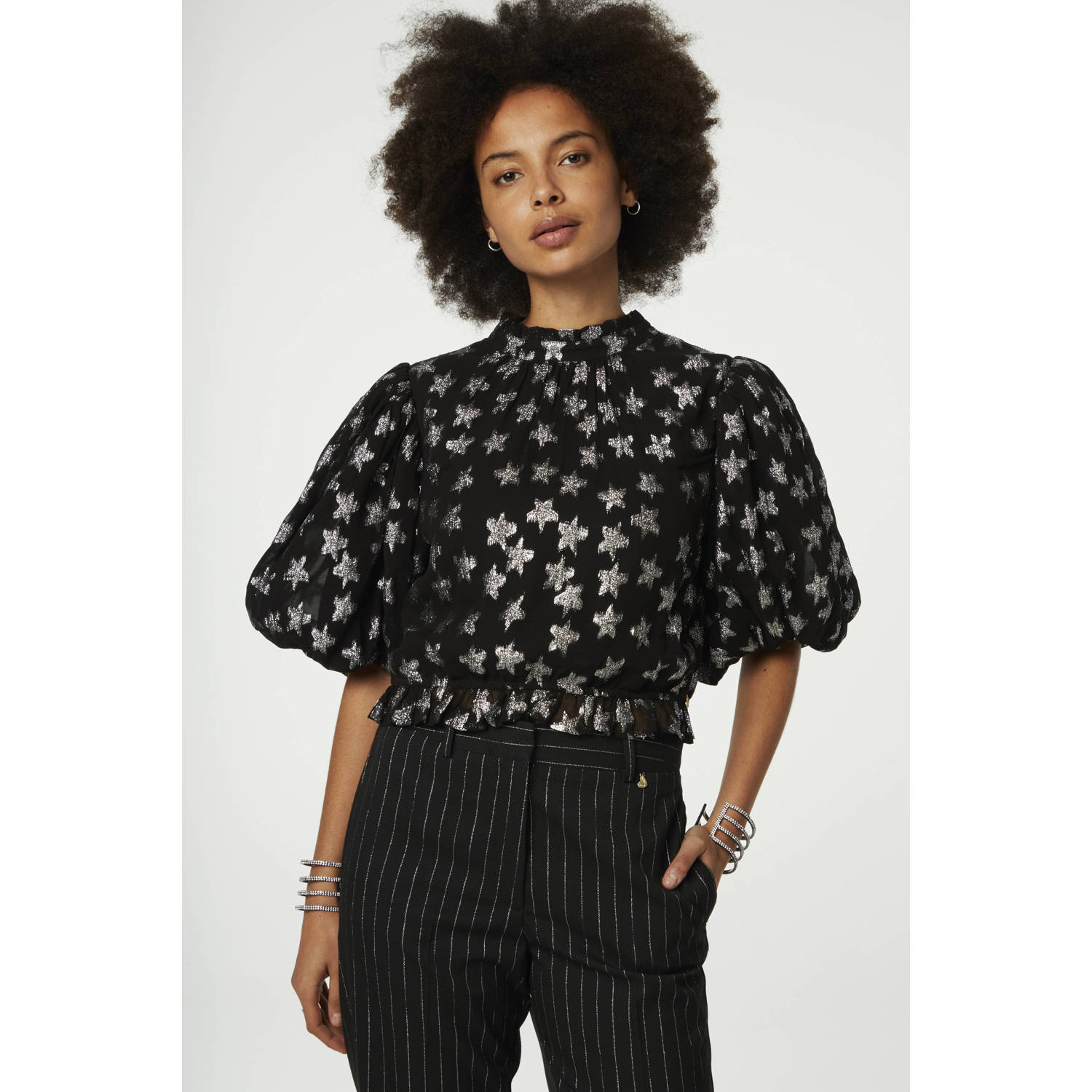Fabienne Chapot top Dolli met sterren en glitters zwart zilver