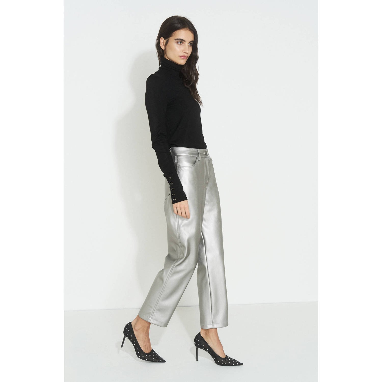 Ruby imitatieleren broek metallic zilver
