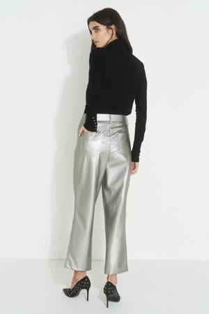 imitatieleren broek metallic zilver