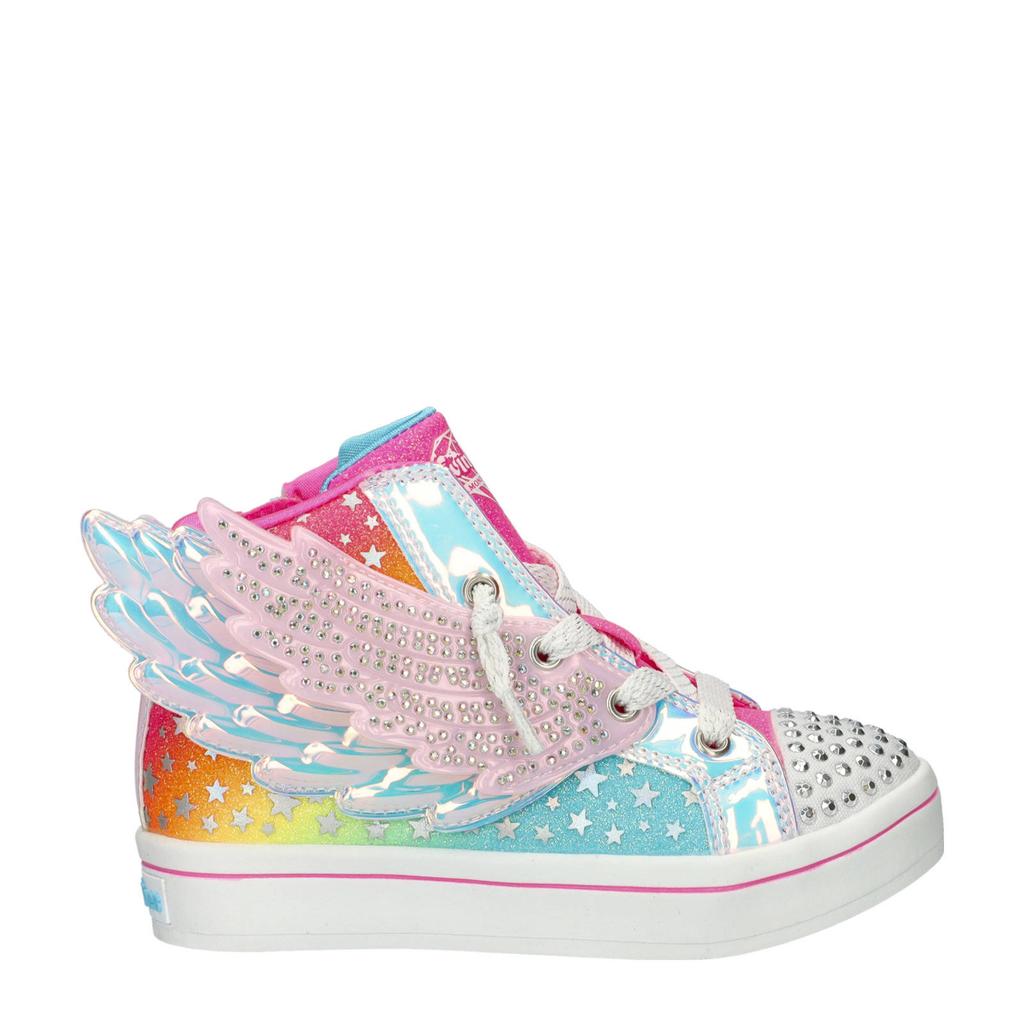 Roze en blauwe meisjes Skechers sneakers van imitatieleer met rits- en vetersluiting