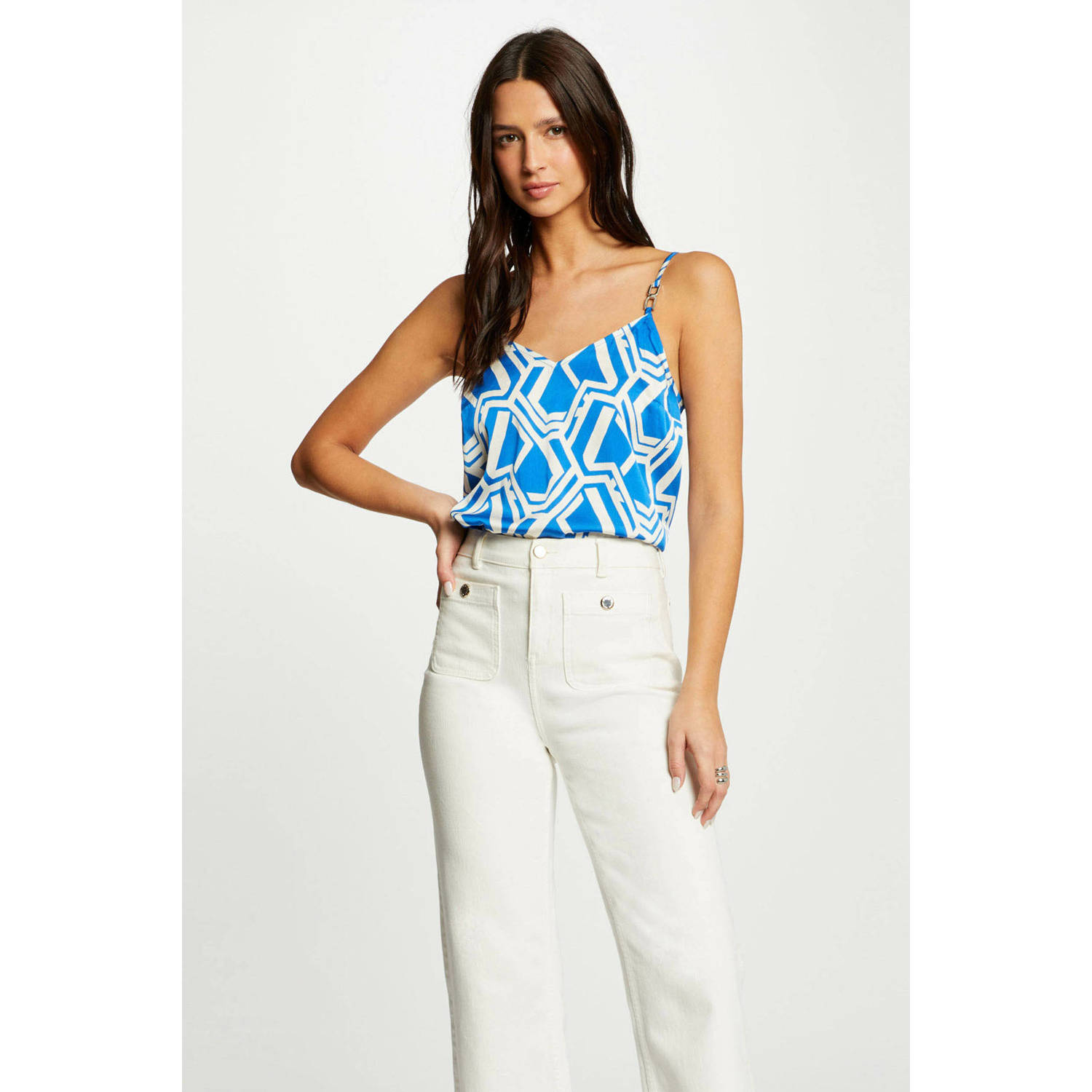 Morgan top met all over print blauw ecru