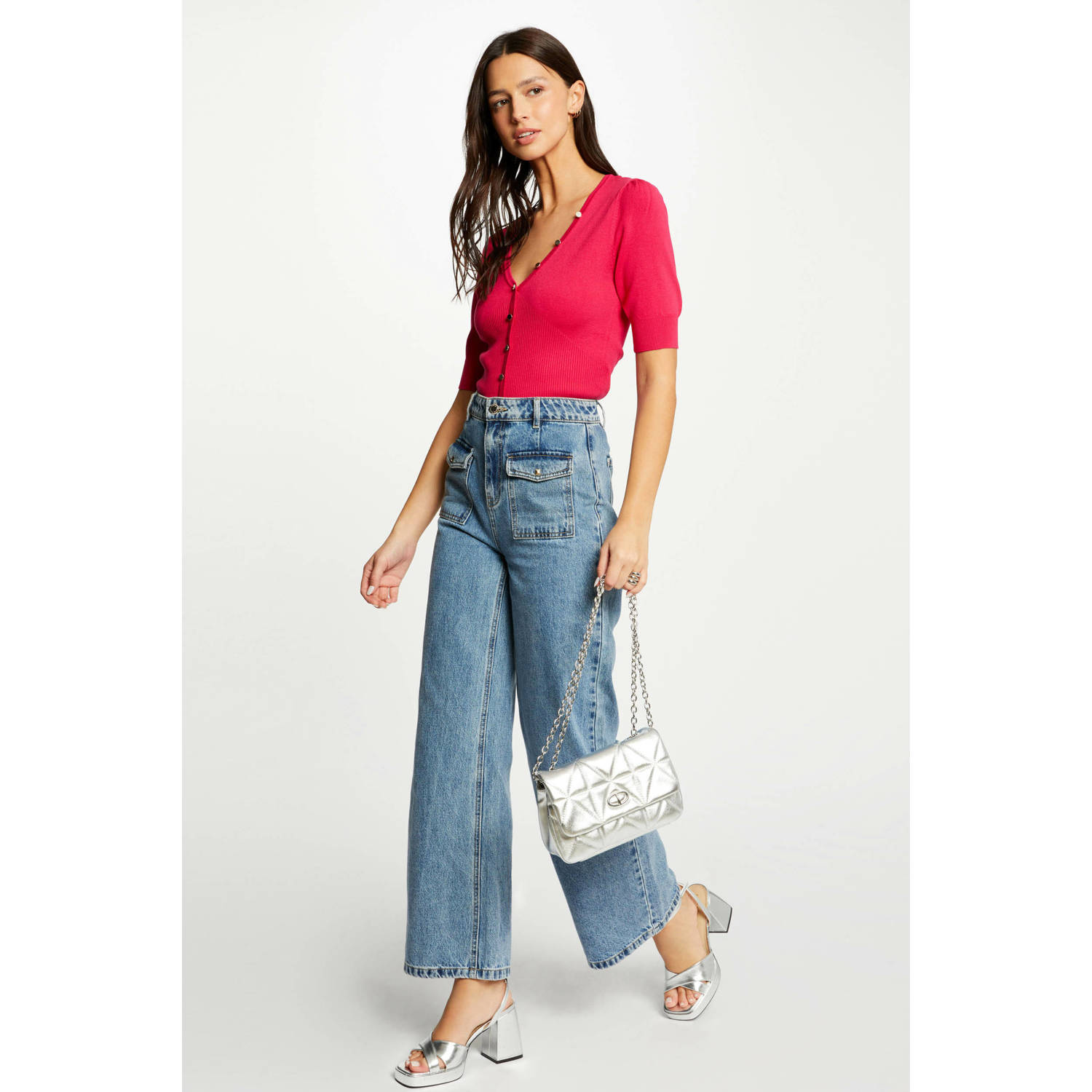 Morgan ribgebreide top roze rood