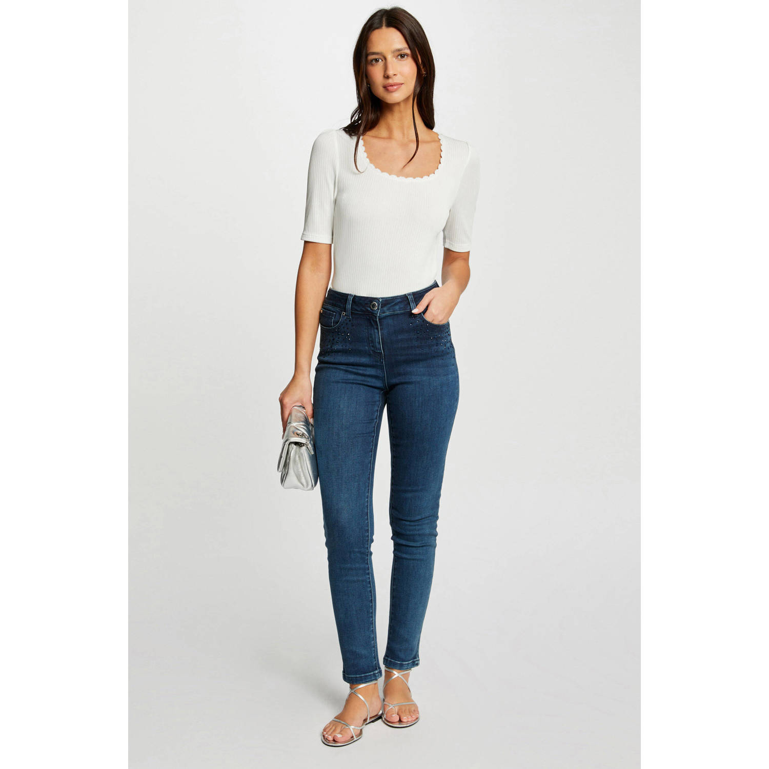 Morgan ribgebreide top ecru