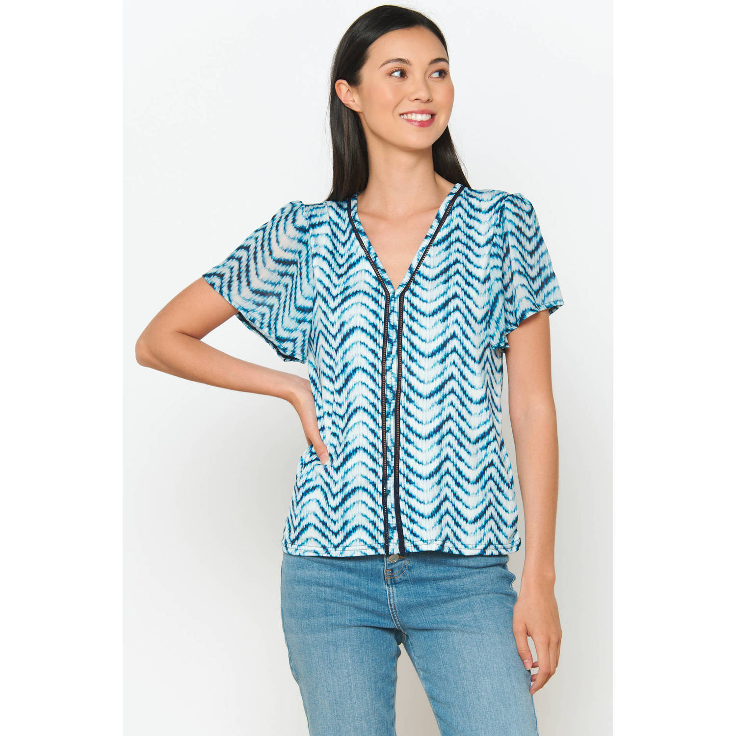 LOLALIZA blousetop met all over print blauw