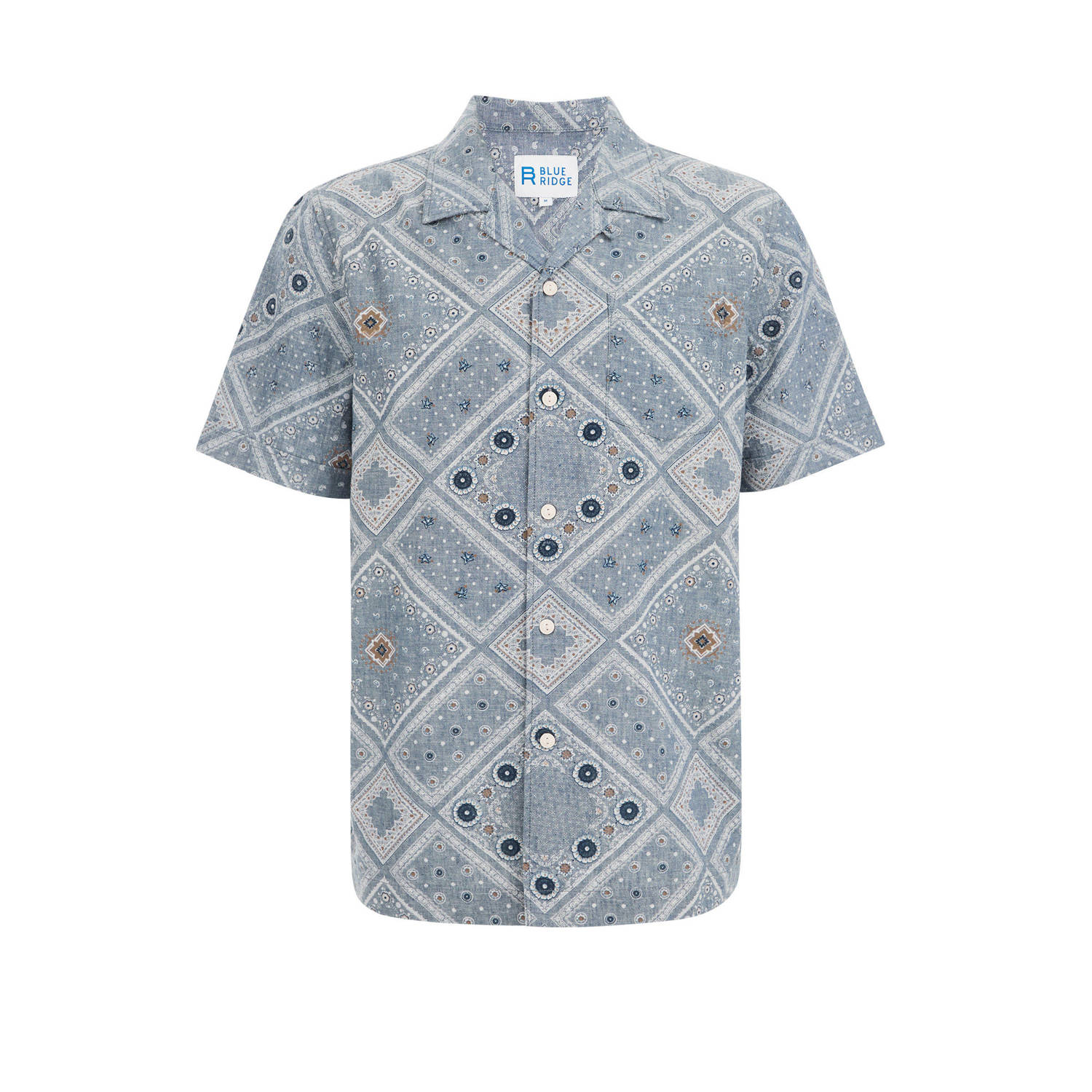 WE Fashion Blue Ridge slim fit overhemd met all over print royal blue