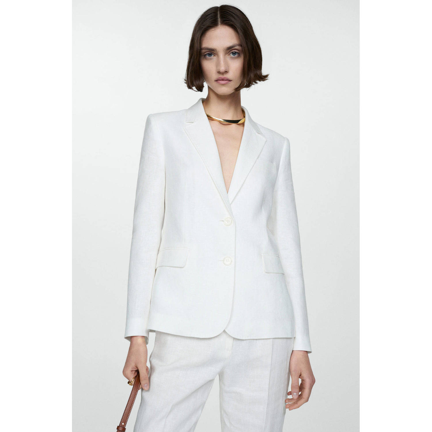Mango linnen rechtvallende blazer ecru