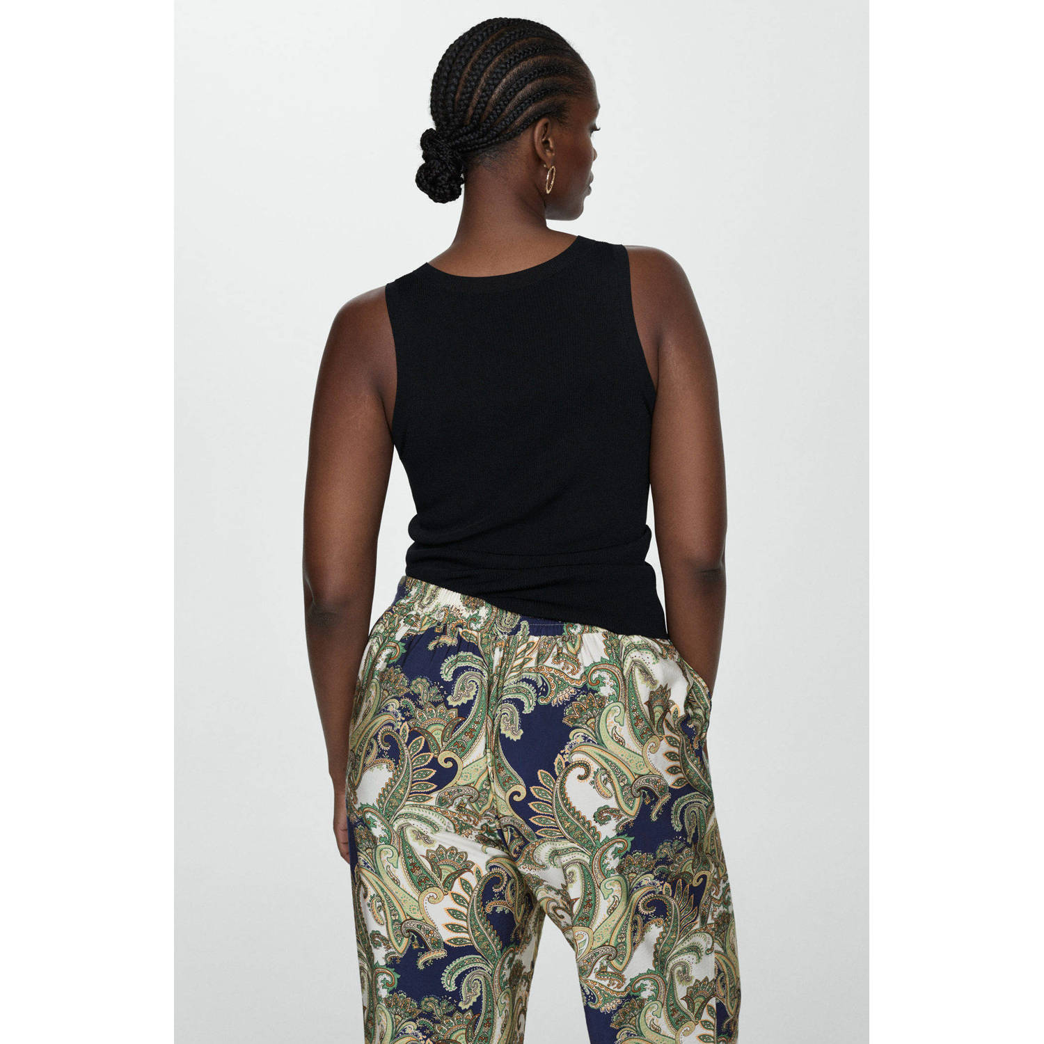 Mango relaxed broek met all over print groen blauw ecru