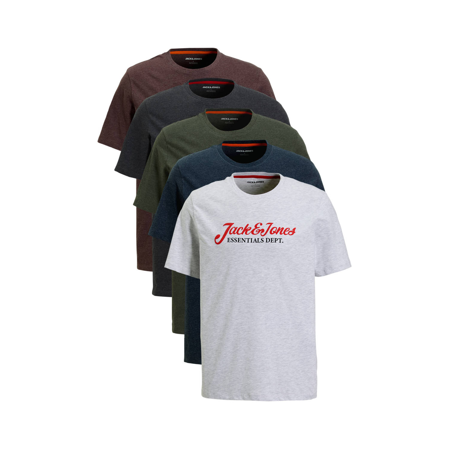 Jack & jones Heren T-Shirt 5-Pack Korte Mouw Multicolor Heren