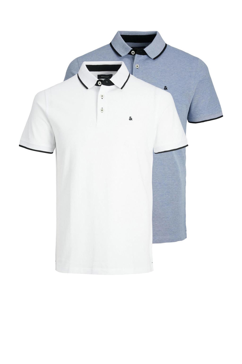 JACK & JONES ESSENTIALS regular polo blauw / wit - (set van 2)