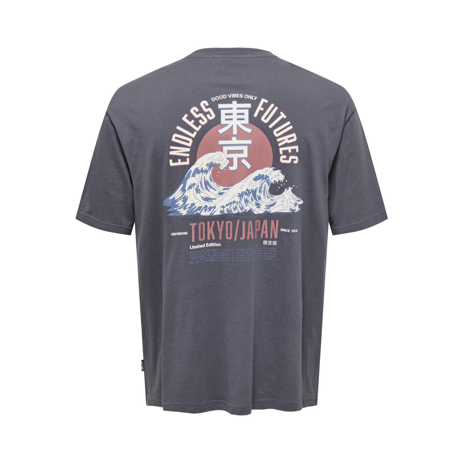 ONLY & SONS T-shirt ONSKEANE met backprint grijs