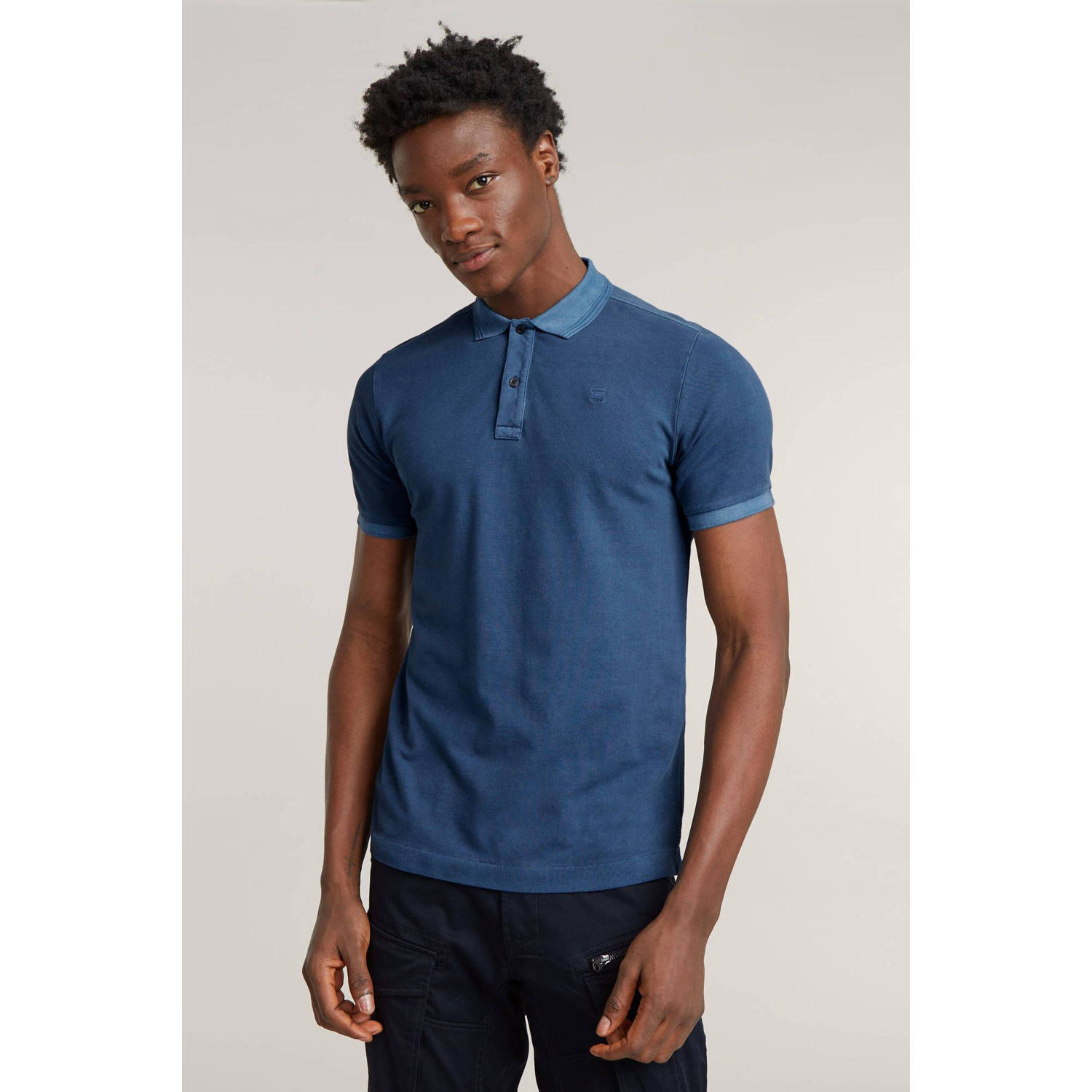 G-Star RAW Dunda Overdyed Slim Polo Midden blauw Heren