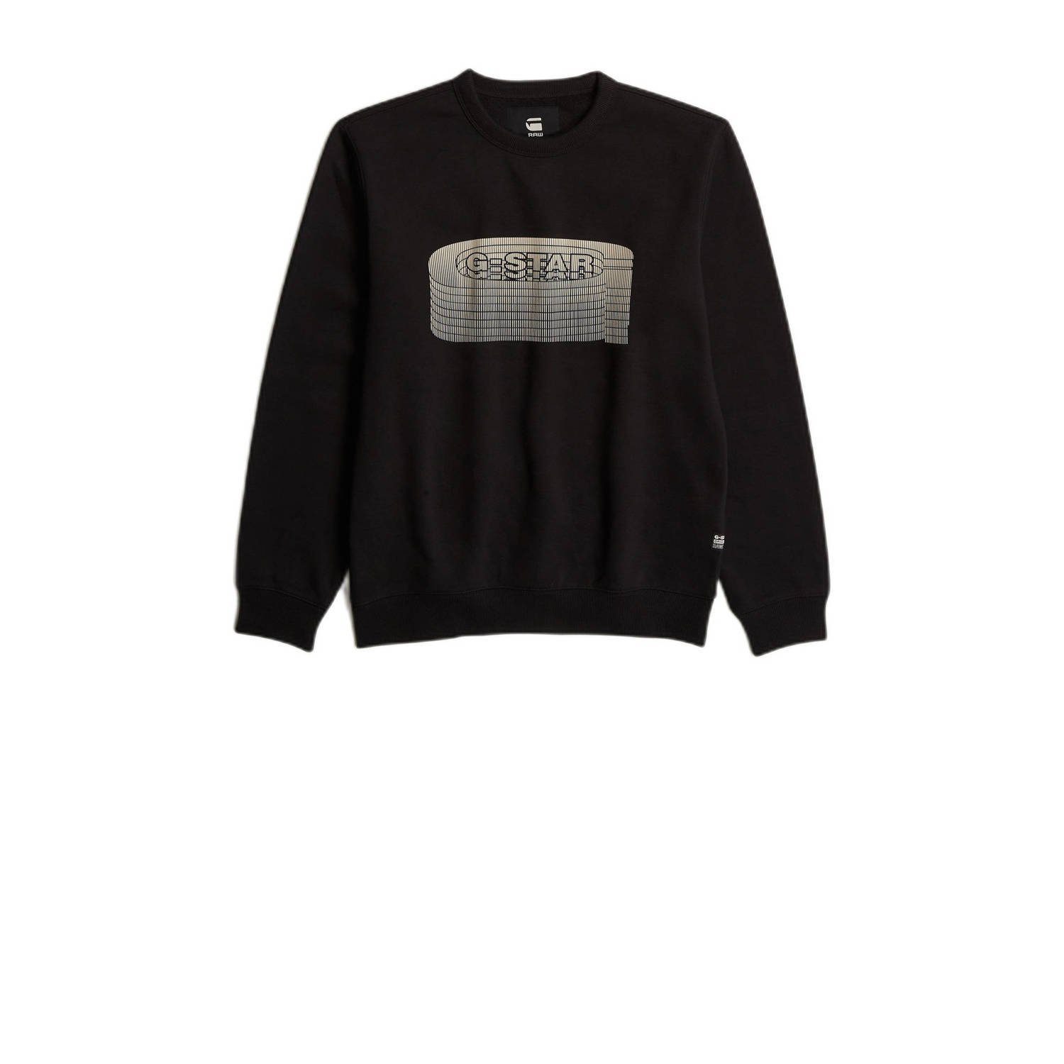 G-Star RAW Stacked Old Skool Logo Sweater Zwart Heren